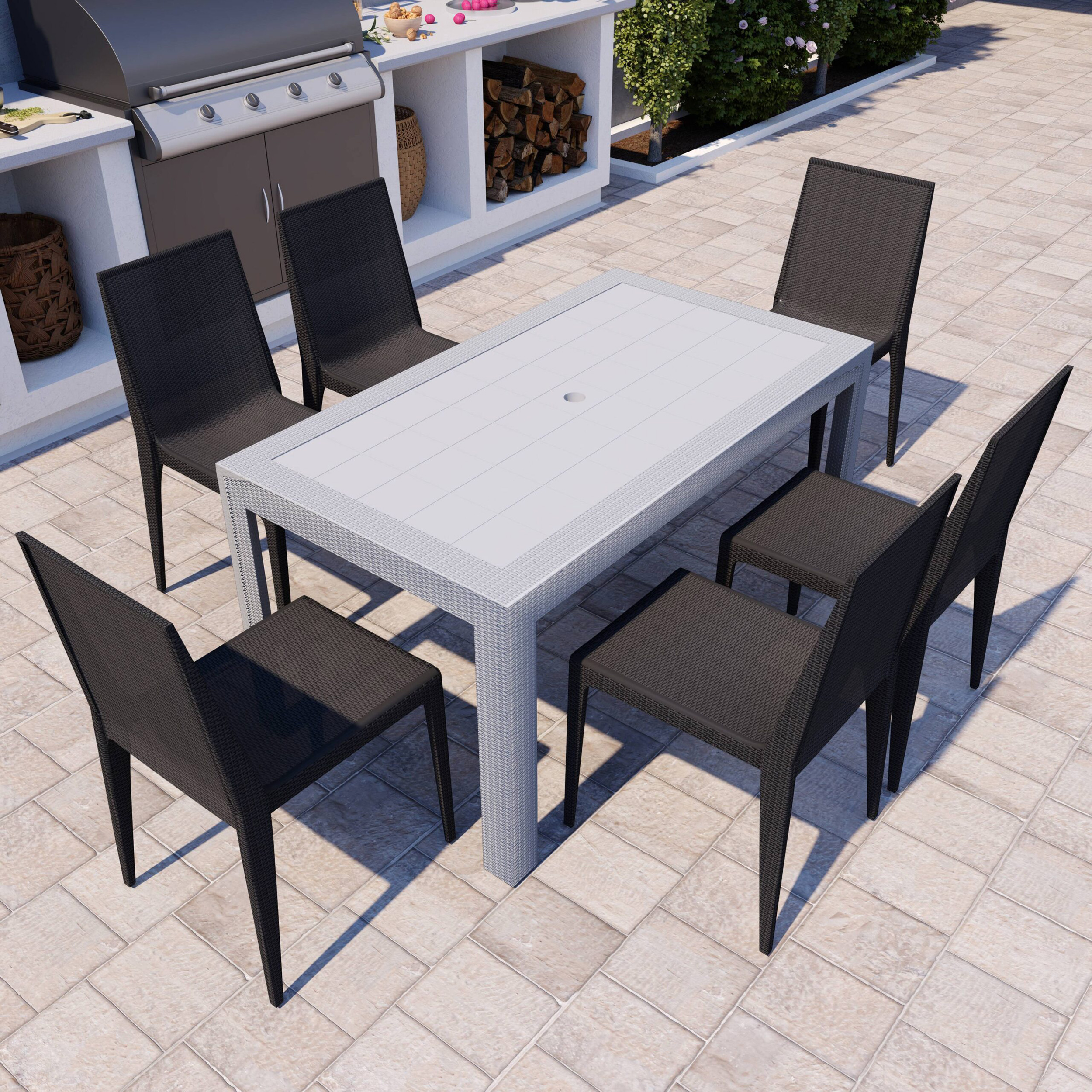 LeisureMod Mace Mid-Century 7-Piece Outdoor Dining Set