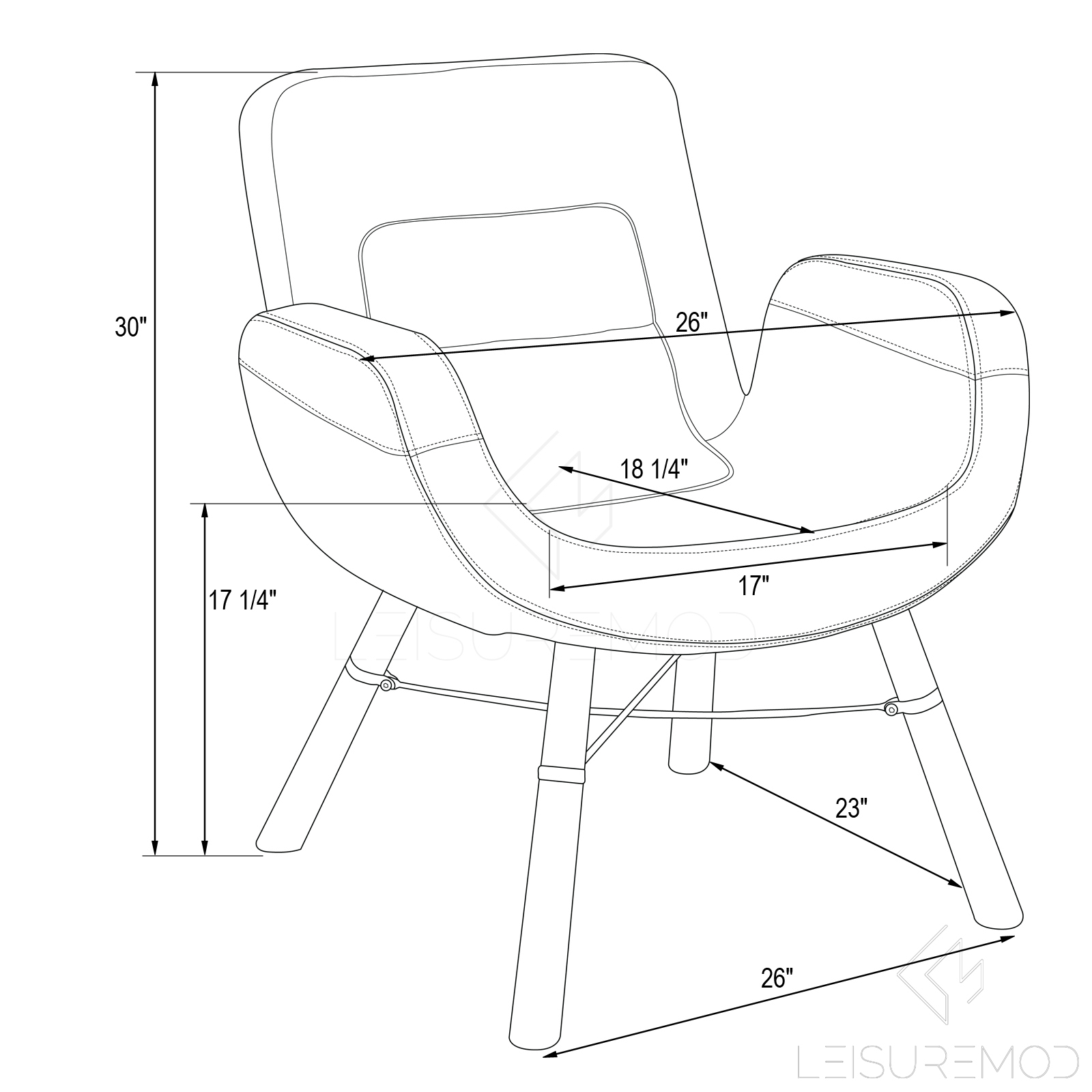 LeisureMod™ Milwood Accent Chair with Dowel Legs - Gray