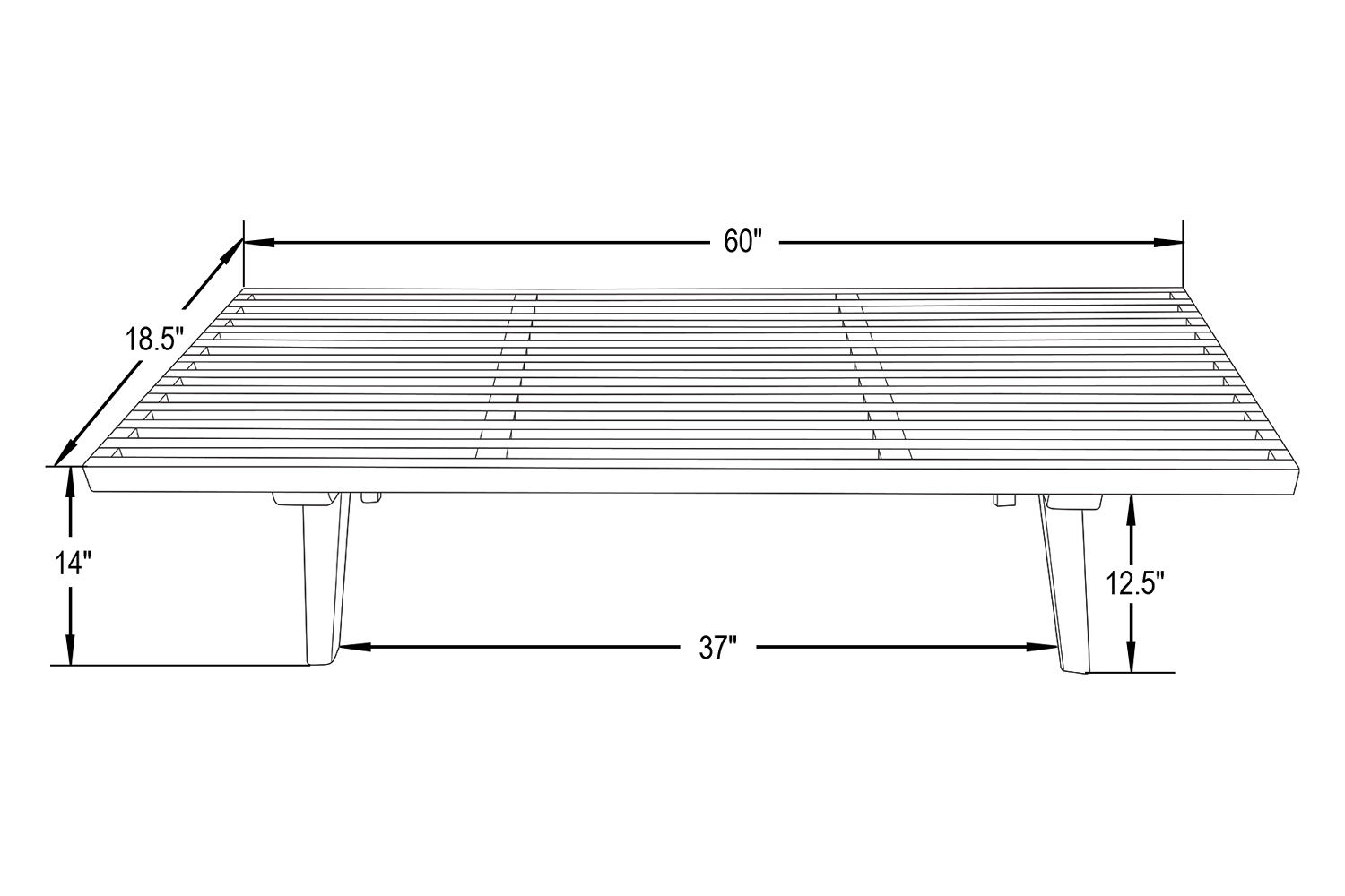 LeisureMod Mid-Century Inwood Platform Bench 5 Feet - Light Walnut