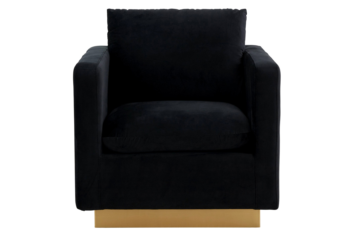 LeisureMod™ Nervo Modern Mid-Century Upholstered Velvet Accent Chair with Gold Base - Midnight Black