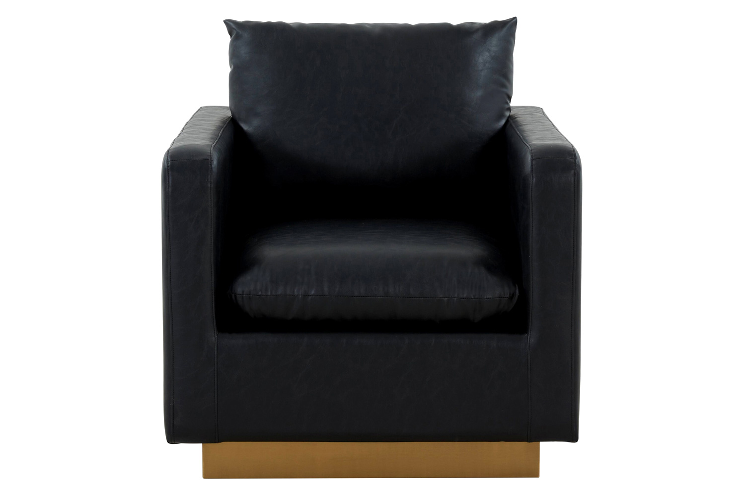 LeisureMod Nervo Modern Mid-Century Upholstered Leather Accent Armchair with Gold Base - Black