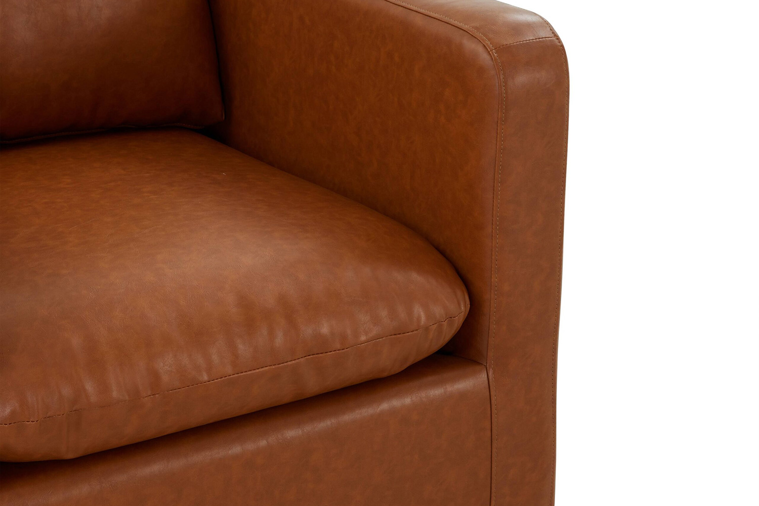 LeisureMod Nervo Modern Mid-Century Upholstered Leather Accent Armchair with Gold Base - Cognac/Tan