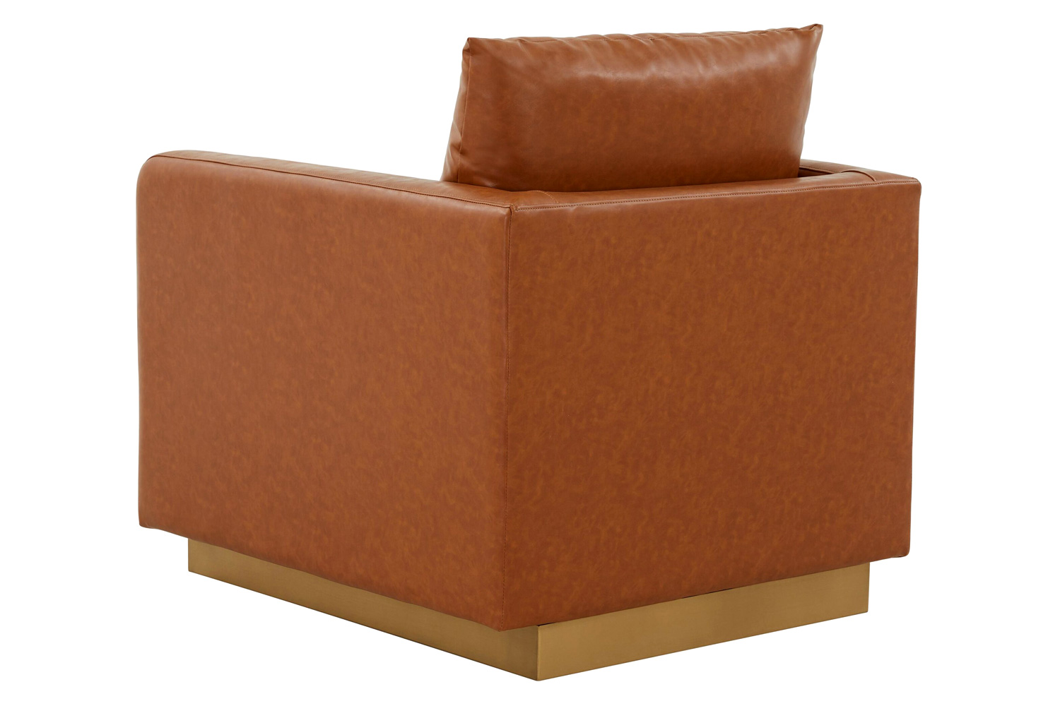 LeisureMod Nervo Modern Mid-Century Upholstered Leather Accent Armchair with Gold Base - Cognac/Tan