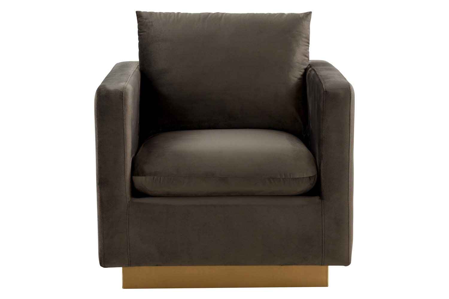 LeisureMod™ Nervo Modern Mid-Century Upholstered Velvet Accent Chair with Gold Base - Dark Gray