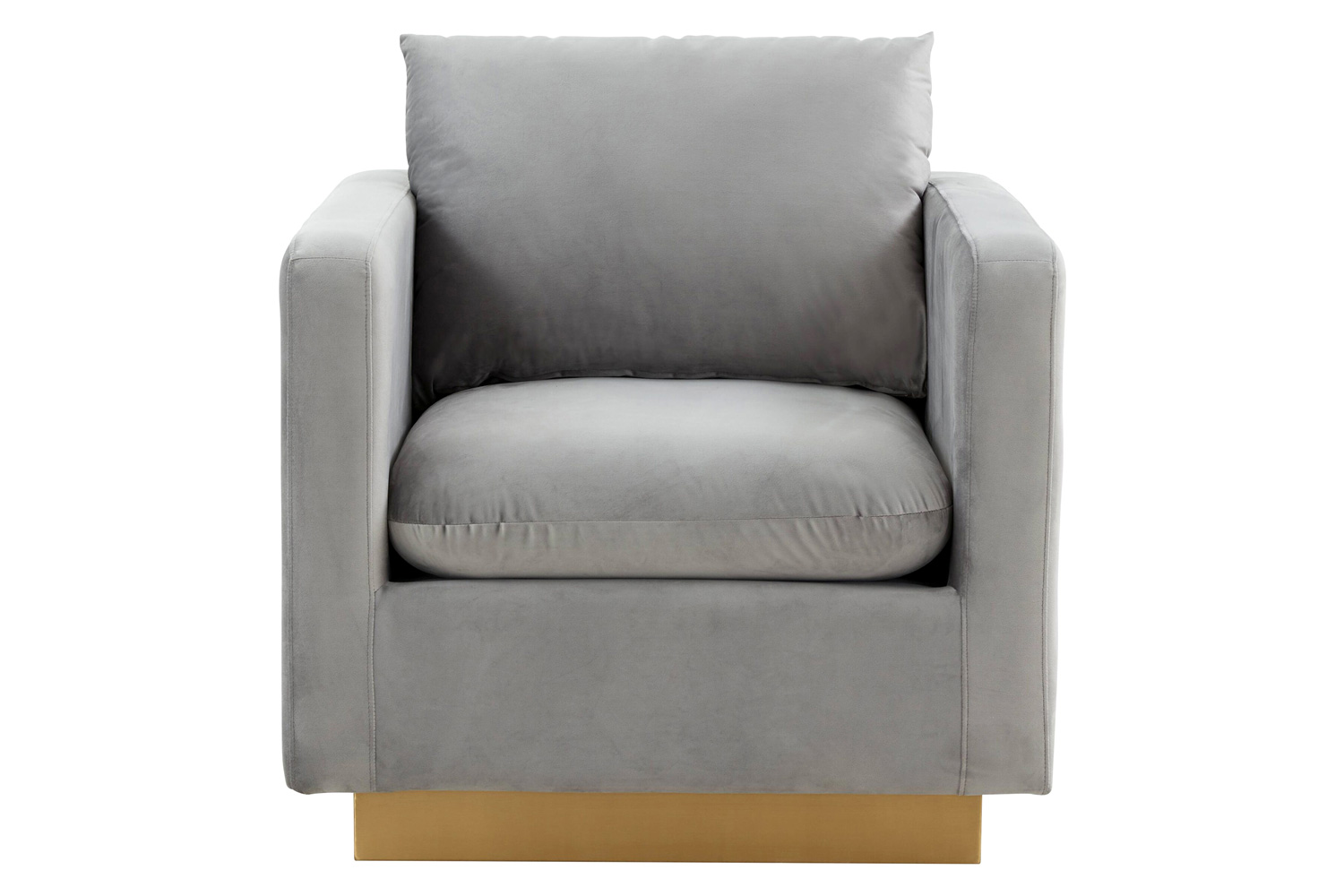 LeisureMod™ Nervo Modern Mid-Century Upholstered Velvet Accent Chair with Gold Base - Light Gray