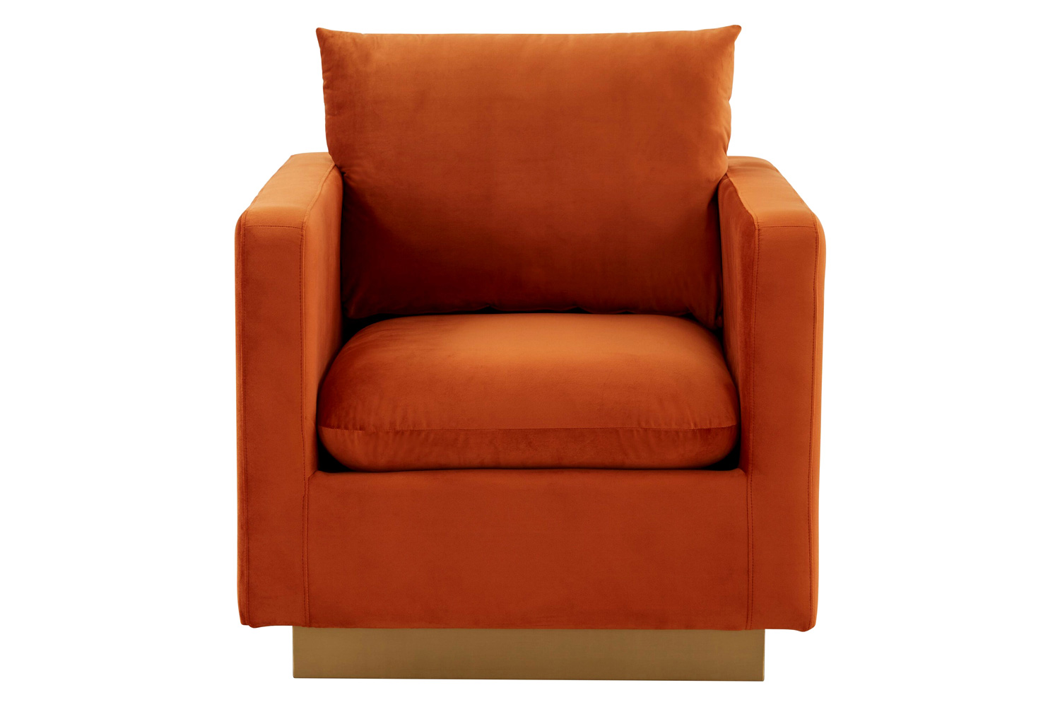 LeisureMod Nervo Modern Mid-Century Upholstered Velvet Accent Chair with Gold Base - Orange/Marmalade