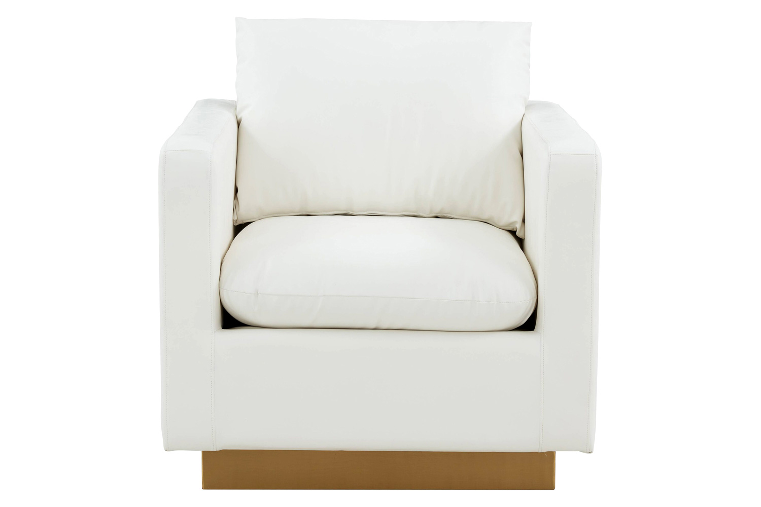 LeisureMod™ Nervo Modern Mid-Century Upholstered Leather Accent Armchair with Gold Base - White