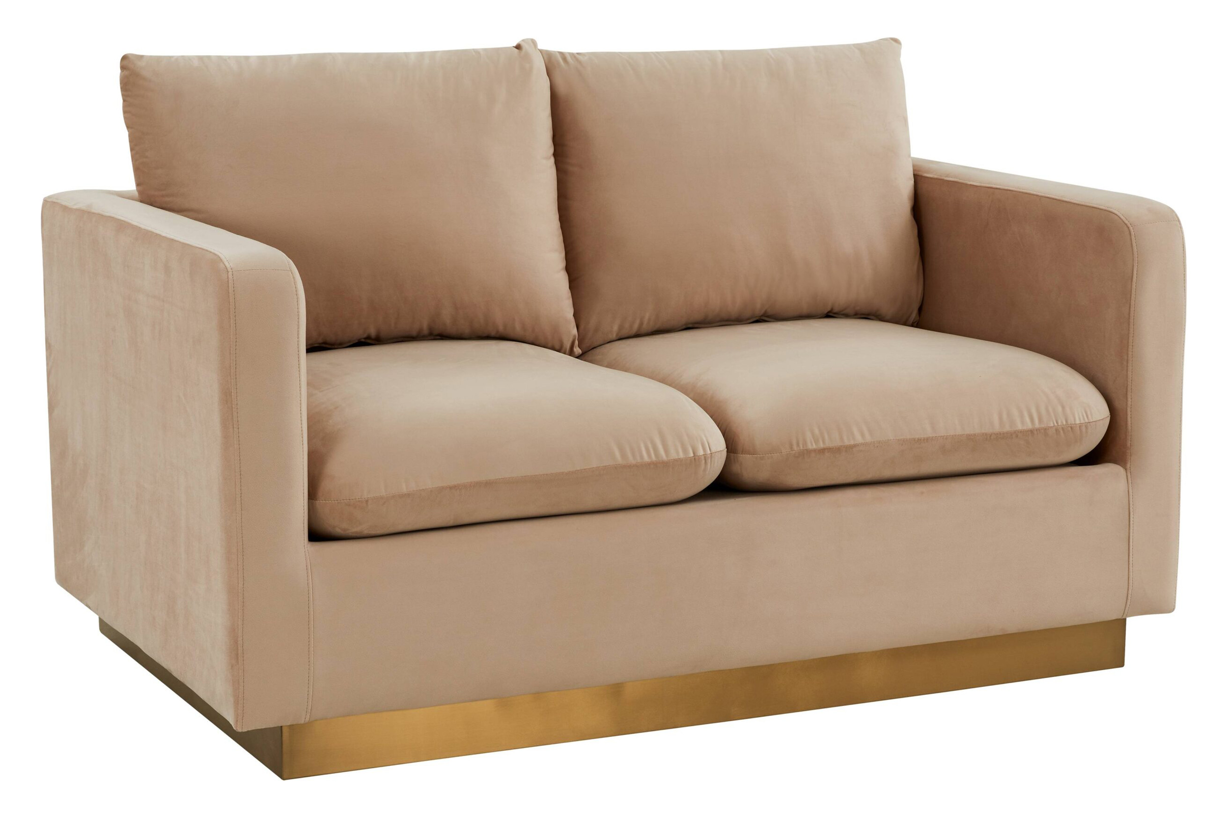 LeisureMod Nervo Modern Mid-Century Upholstered Velvet Loveseat with Gold Base