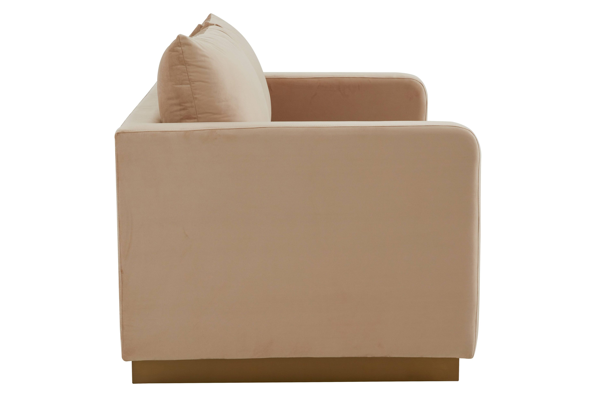 LeisureMod Nervo Modern Mid-Century Upholstered Velvet Loveseat with Gold Base - Beige