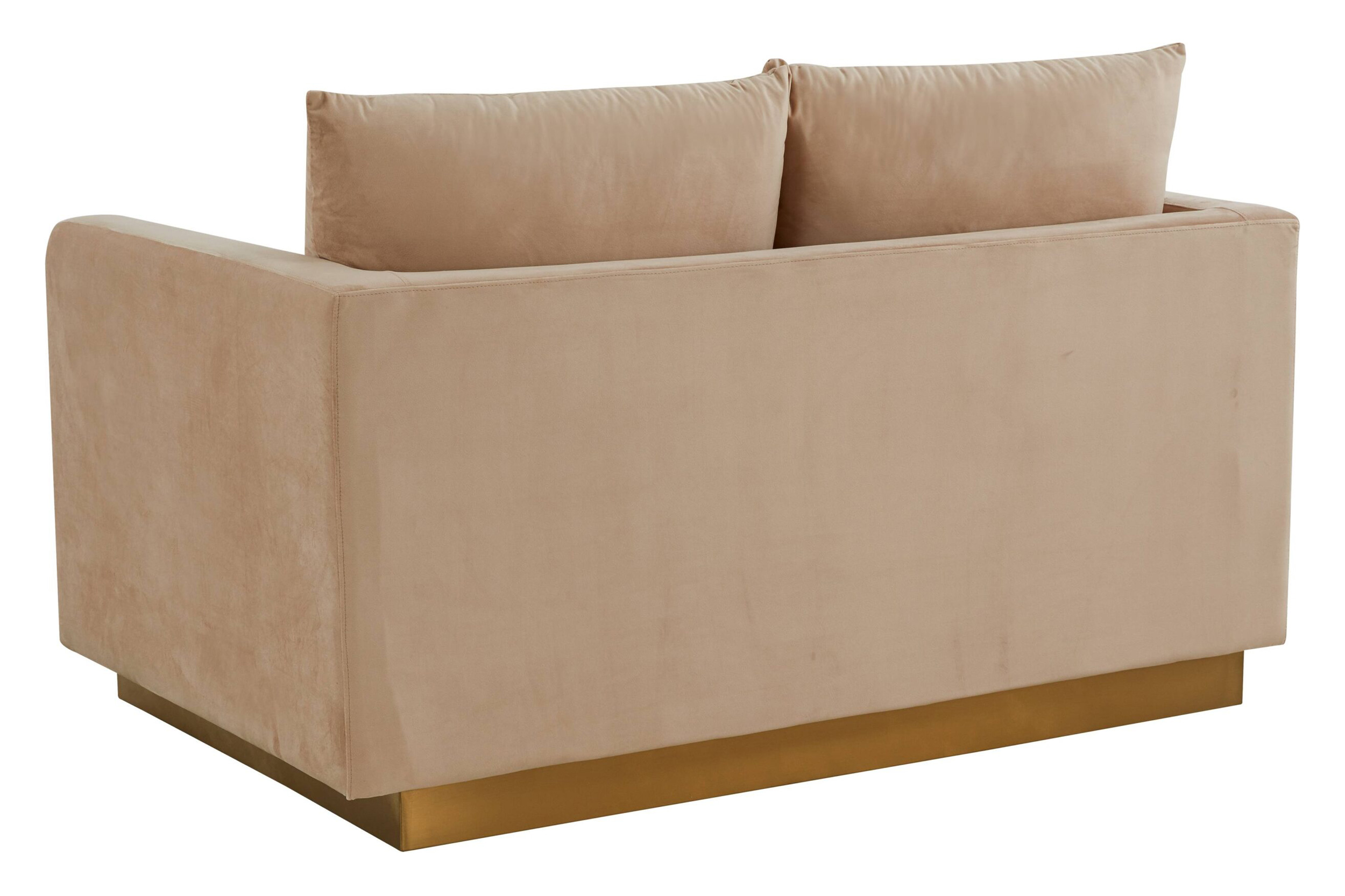 LeisureMod Nervo Modern Mid-Century Upholstered Velvet Loveseat with Gold Base - Beige