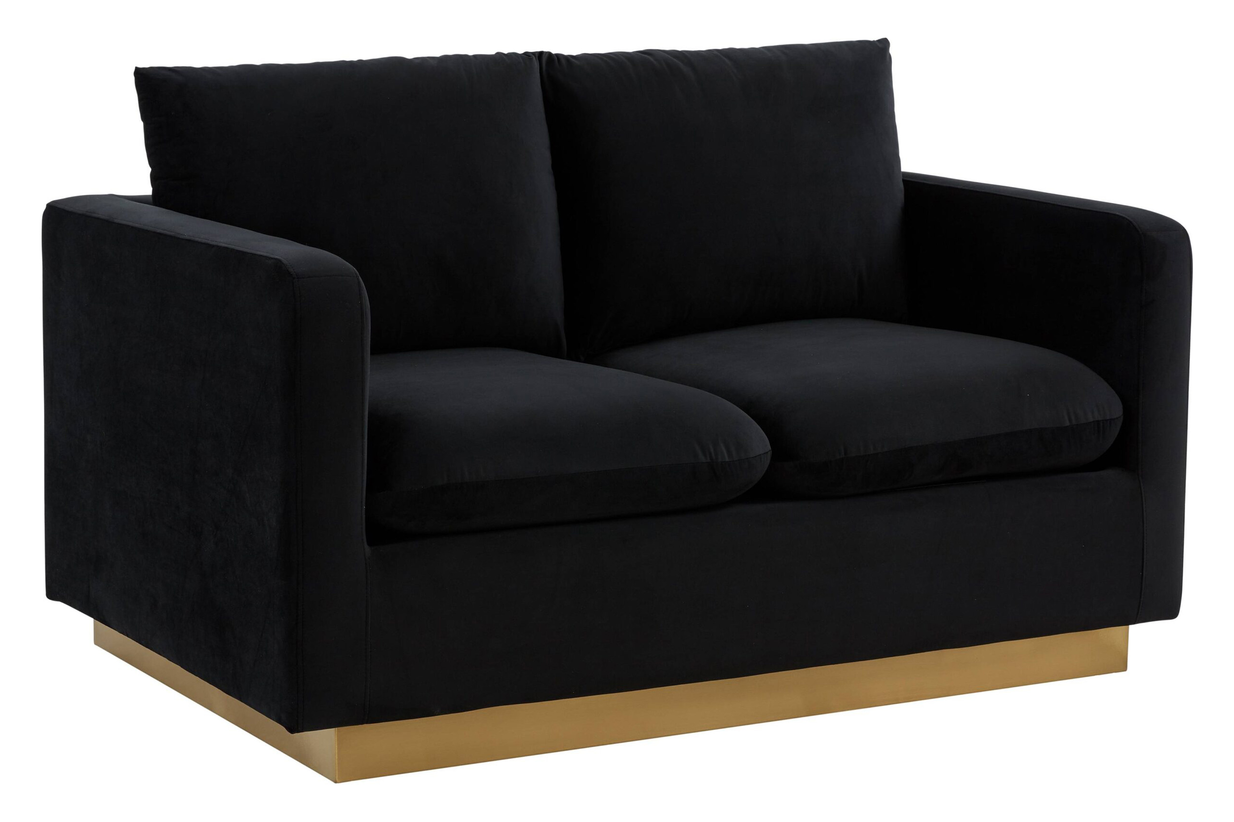 LeisureMod Nervo Modern Mid-Century Upholstered Velvet Loveseat with Gold Base