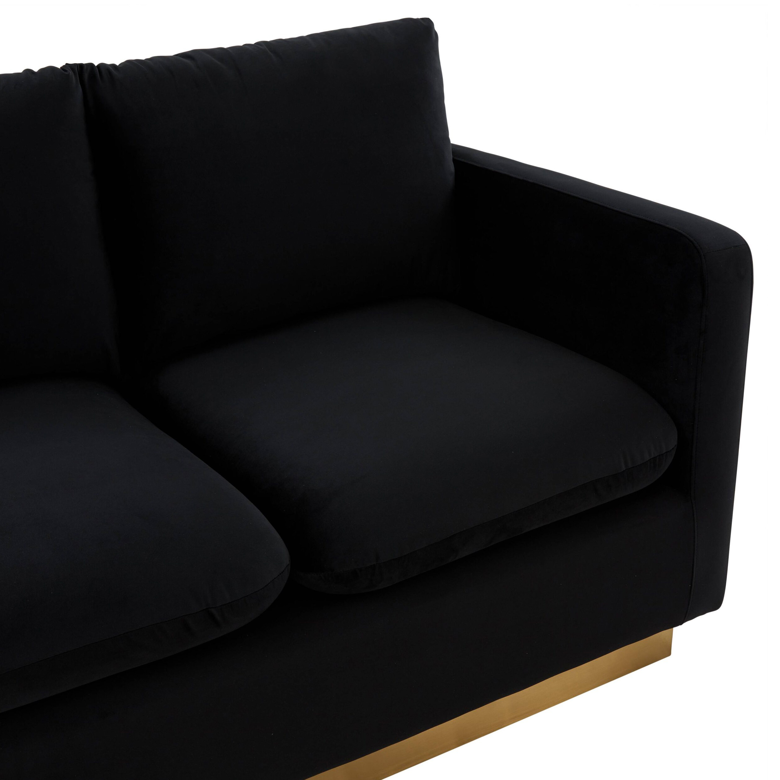 LeisureMod Nervo Modern Mid-Century Upholstered Velvet Loveseat with Gold Base - Midnight Black