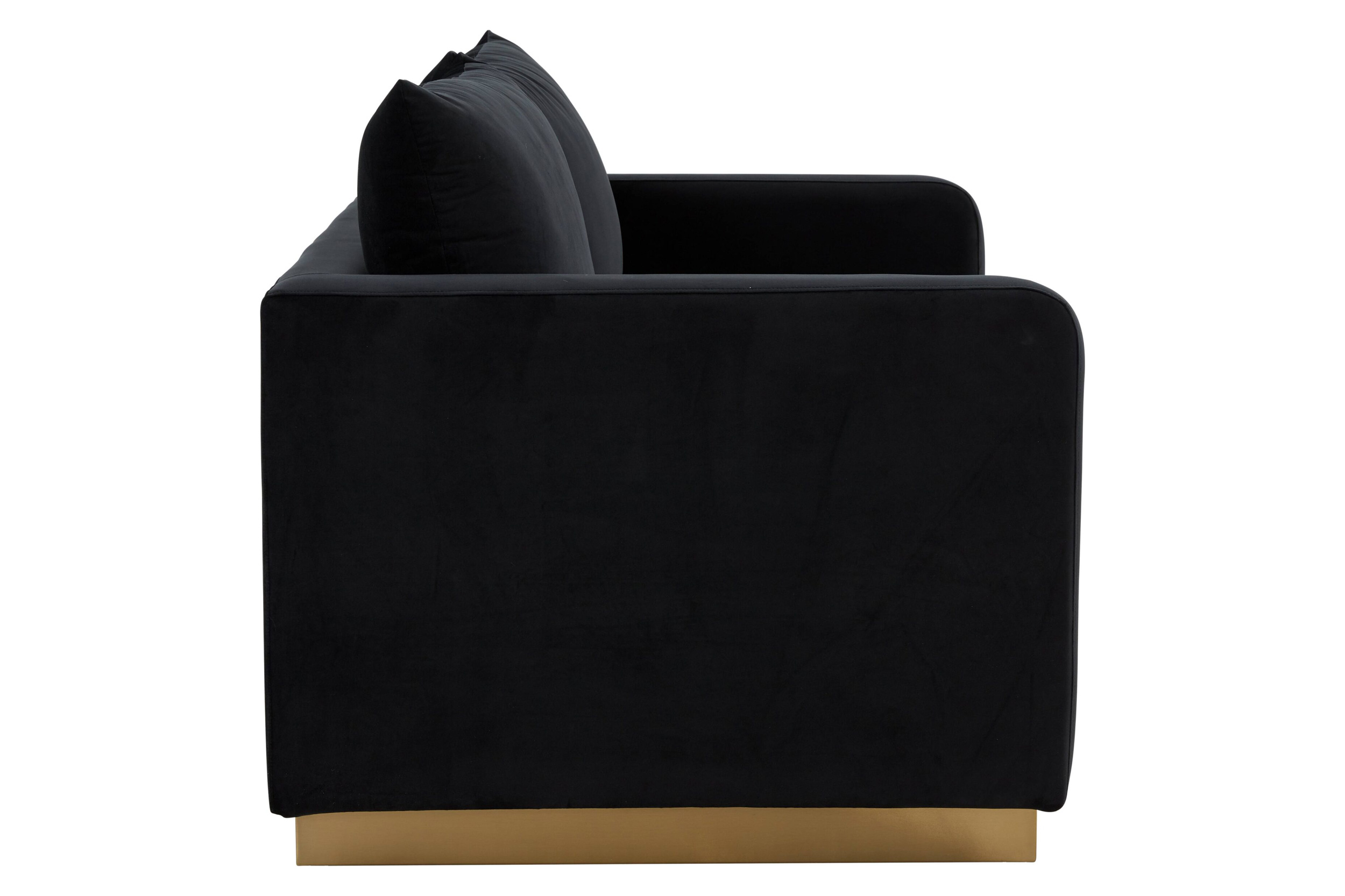 LeisureMod Nervo Modern Mid-Century Upholstered Velvet Loveseat with Gold Base - Midnight Black