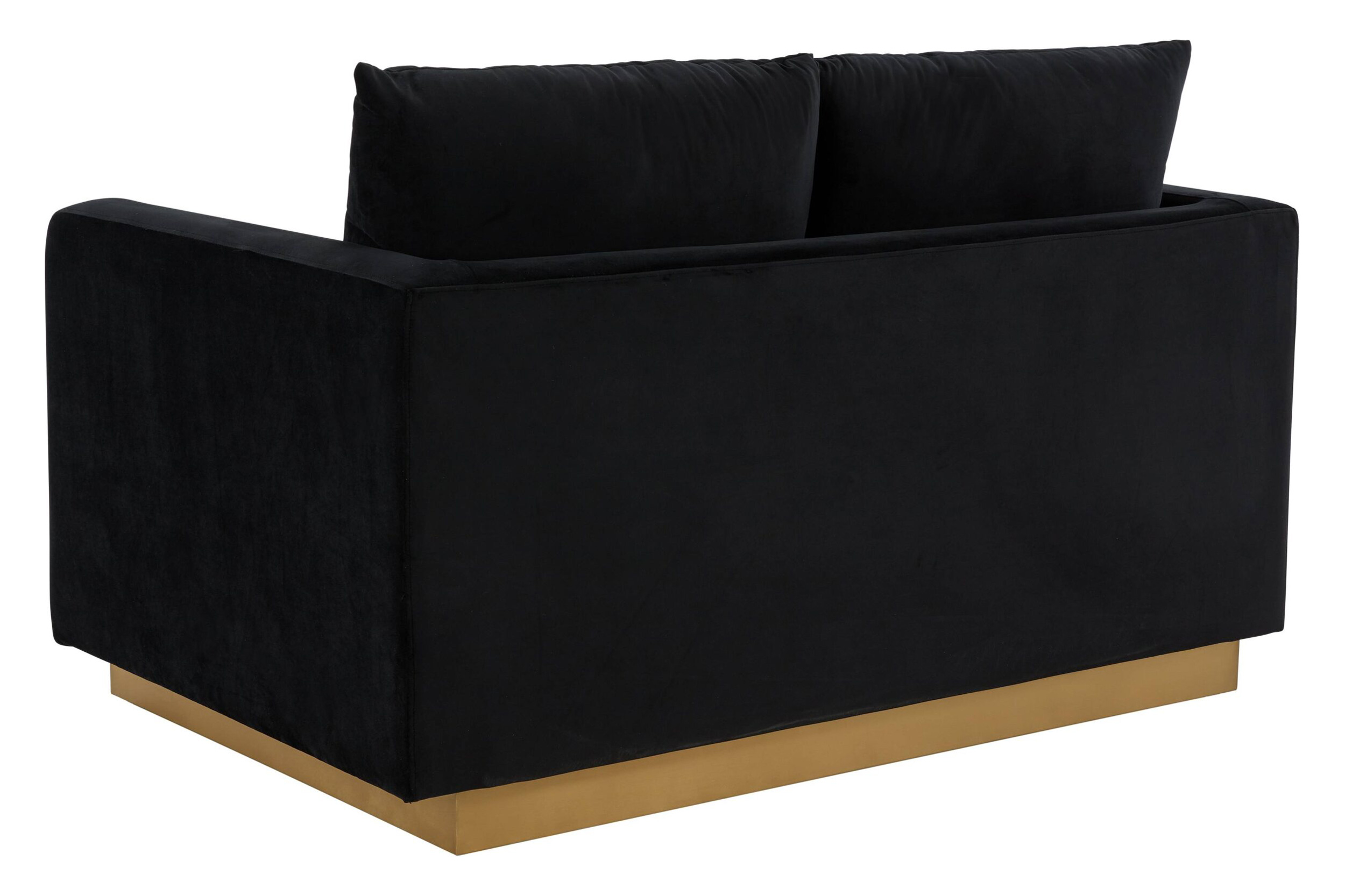 LeisureMod Nervo Modern Mid-Century Upholstered Velvet Loveseat with Gold Base - Midnight Black