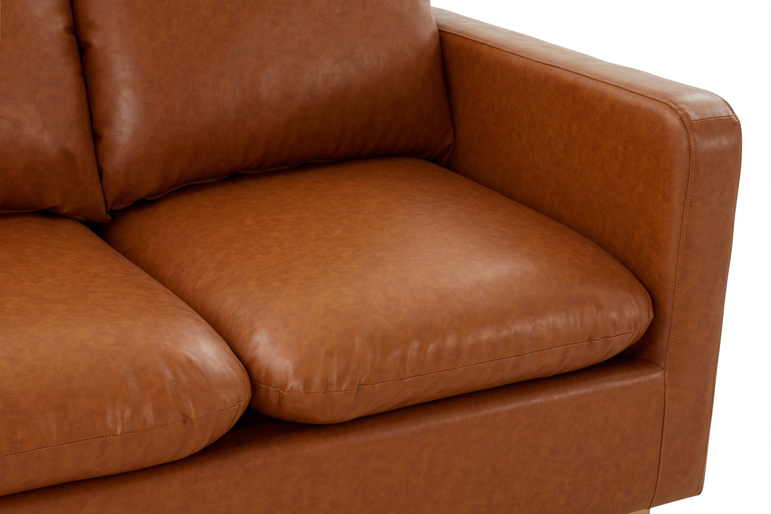 LeisureMod Nervo Modern Mid-Century Upholstered Leather Loveseat with Gold Base - Cognac/Tan