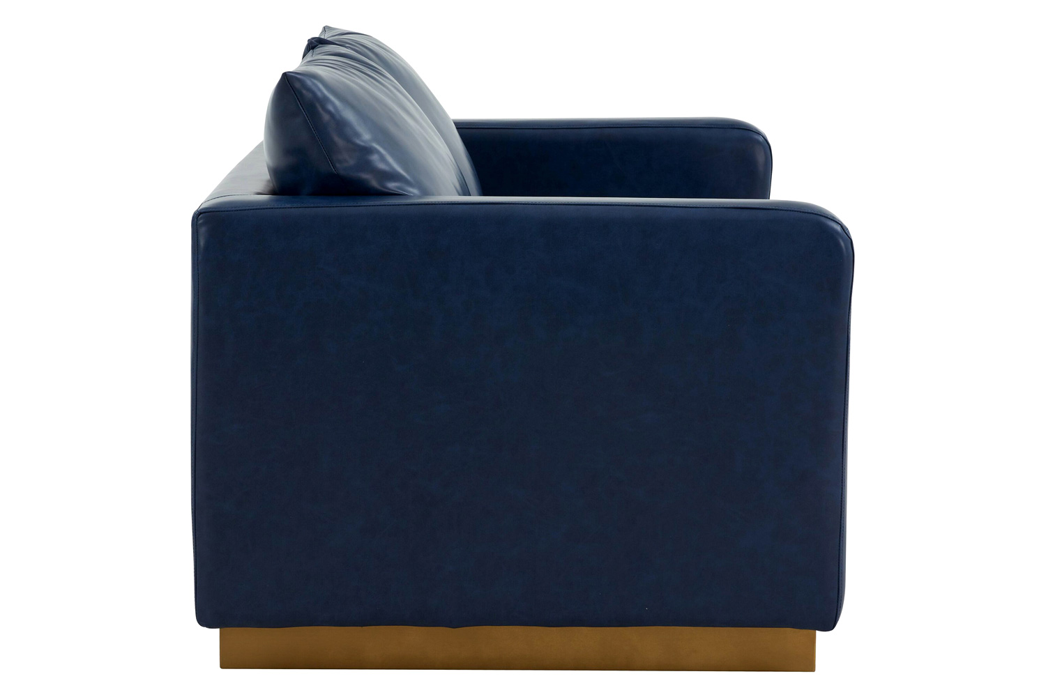 LeisureMod Nervo Modern Mid-Century Upholstered Leather Loveseat with Gold Base - Navy Blue