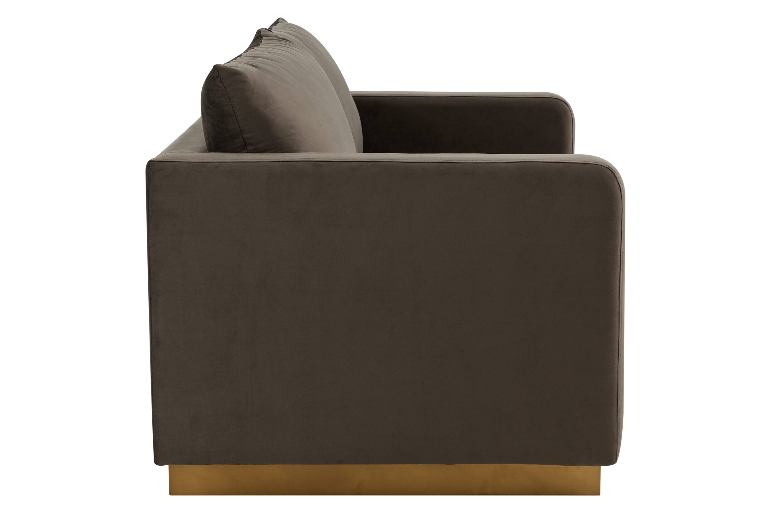 LeisureMod Nervo Modern Mid-Century Upholstered Velvet Loveseat with Gold Base - Dark Gray