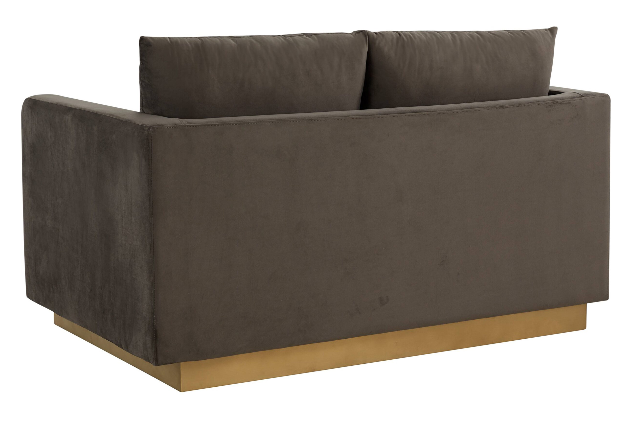 LeisureMod Nervo Modern Mid-Century Upholstered Velvet Loveseat with Gold Base - Dark Gray