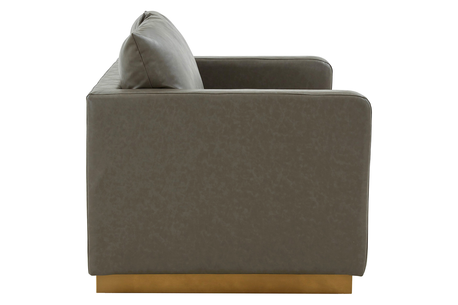 LeisureMod Nervo Modern Mid-Century Upholstered Leather Loveseat with Gold Base - Gray