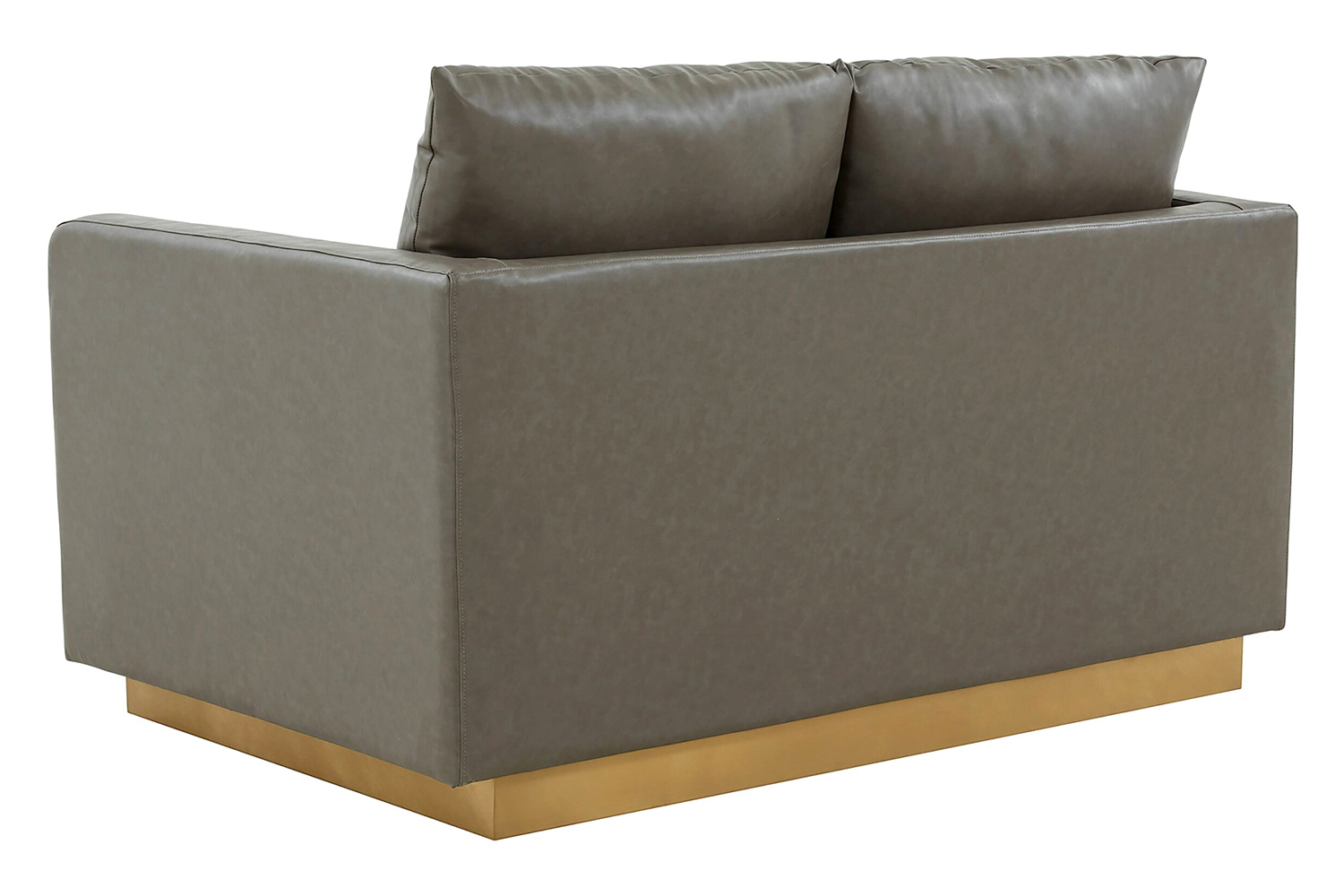 LeisureMod Nervo Modern Mid-Century Upholstered Leather Loveseat with Gold Base - Gray