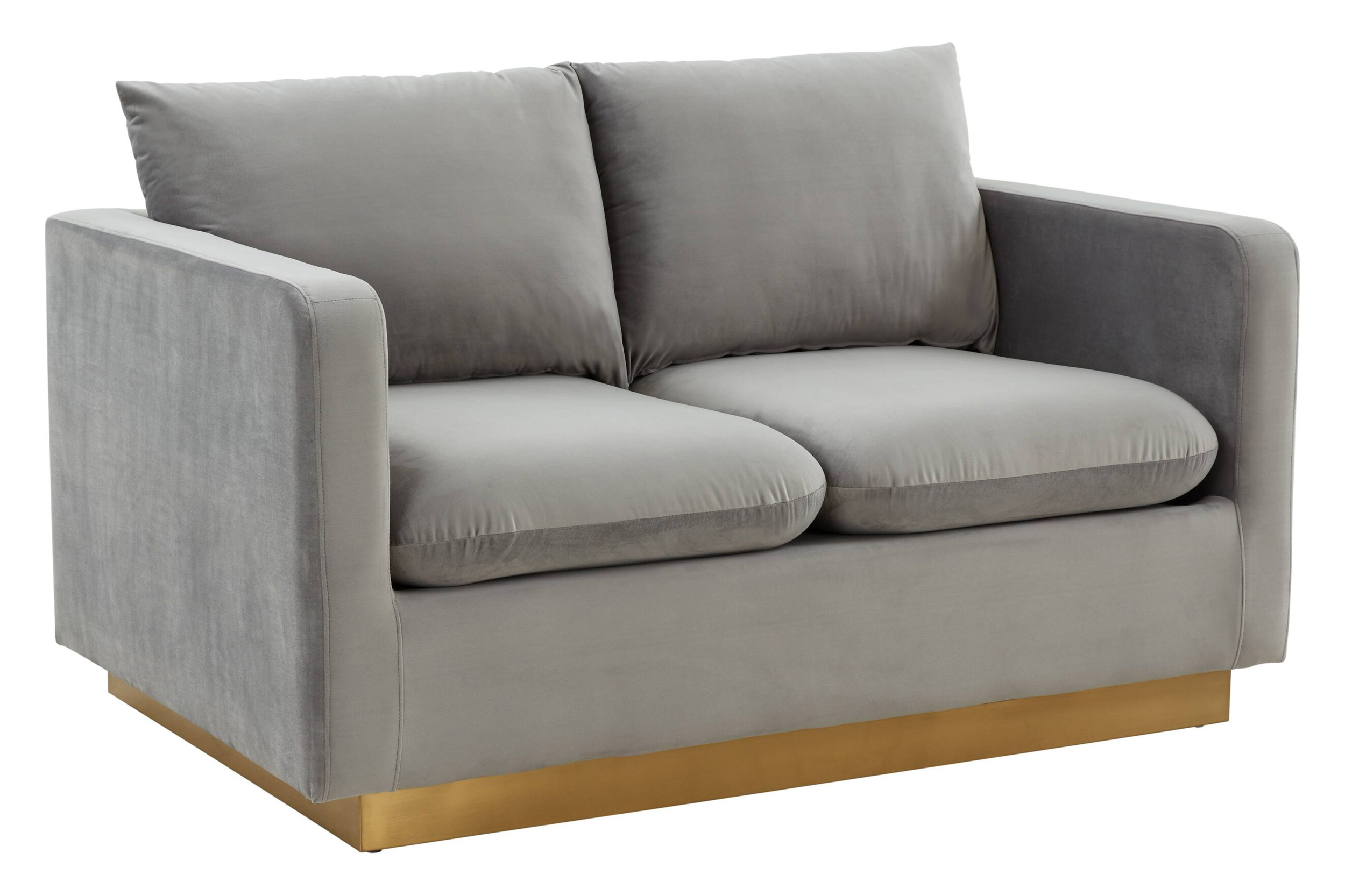 LeisureMod Nervo Modern Mid-Century Upholstered Velvet Loveseat with Gold Base