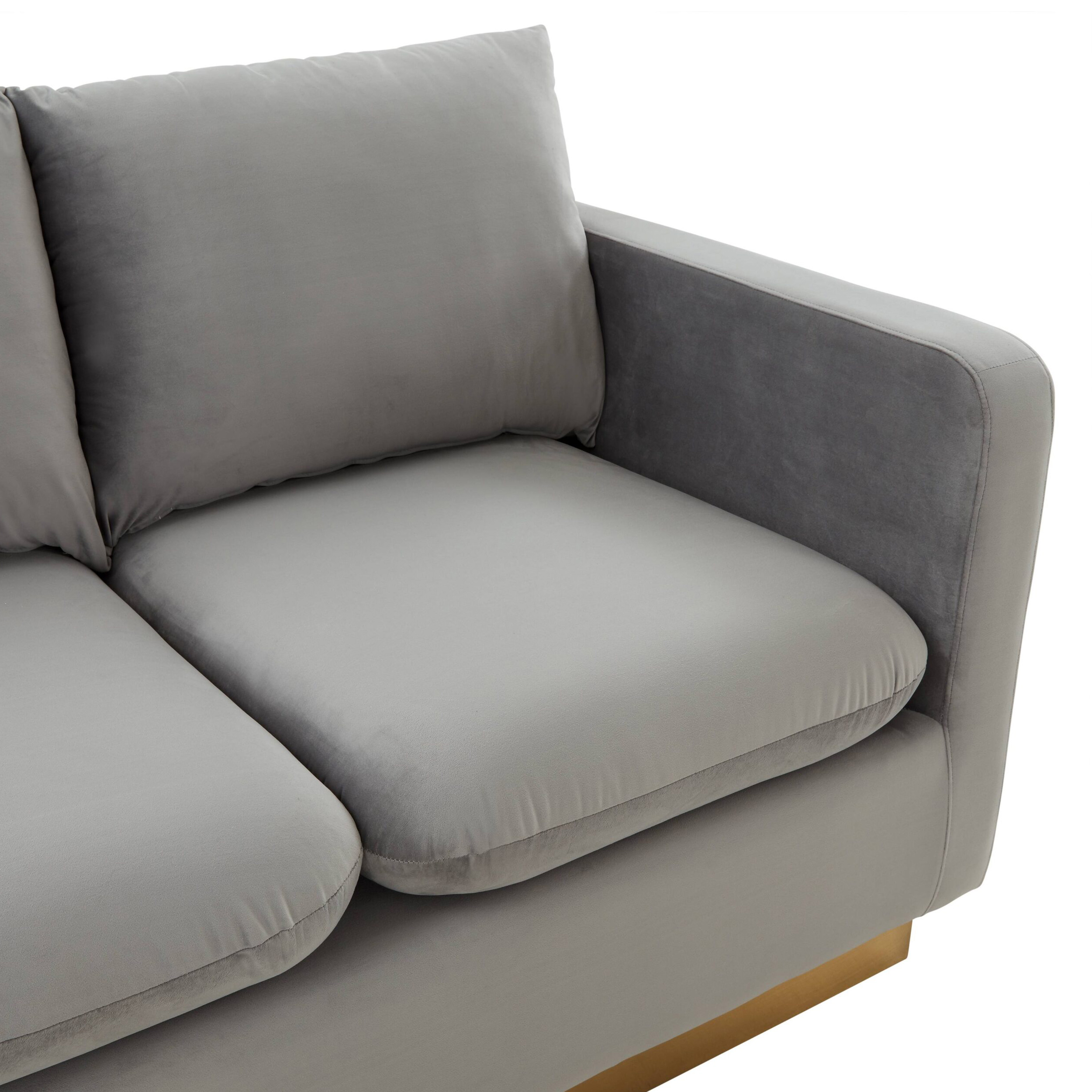 LeisureMod Nervo Modern Mid-Century Upholstered Velvet Loveseat with Gold Base - Light Gray