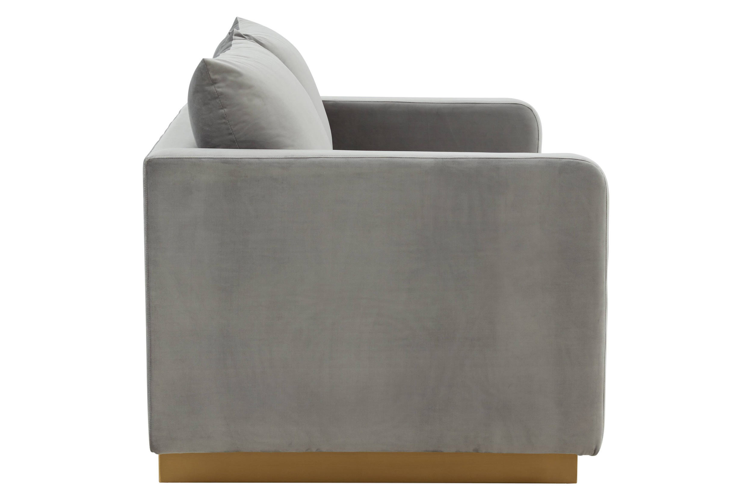 LeisureMod Nervo Modern Mid-Century Upholstered Velvet Loveseat with Gold Base - Light Gray