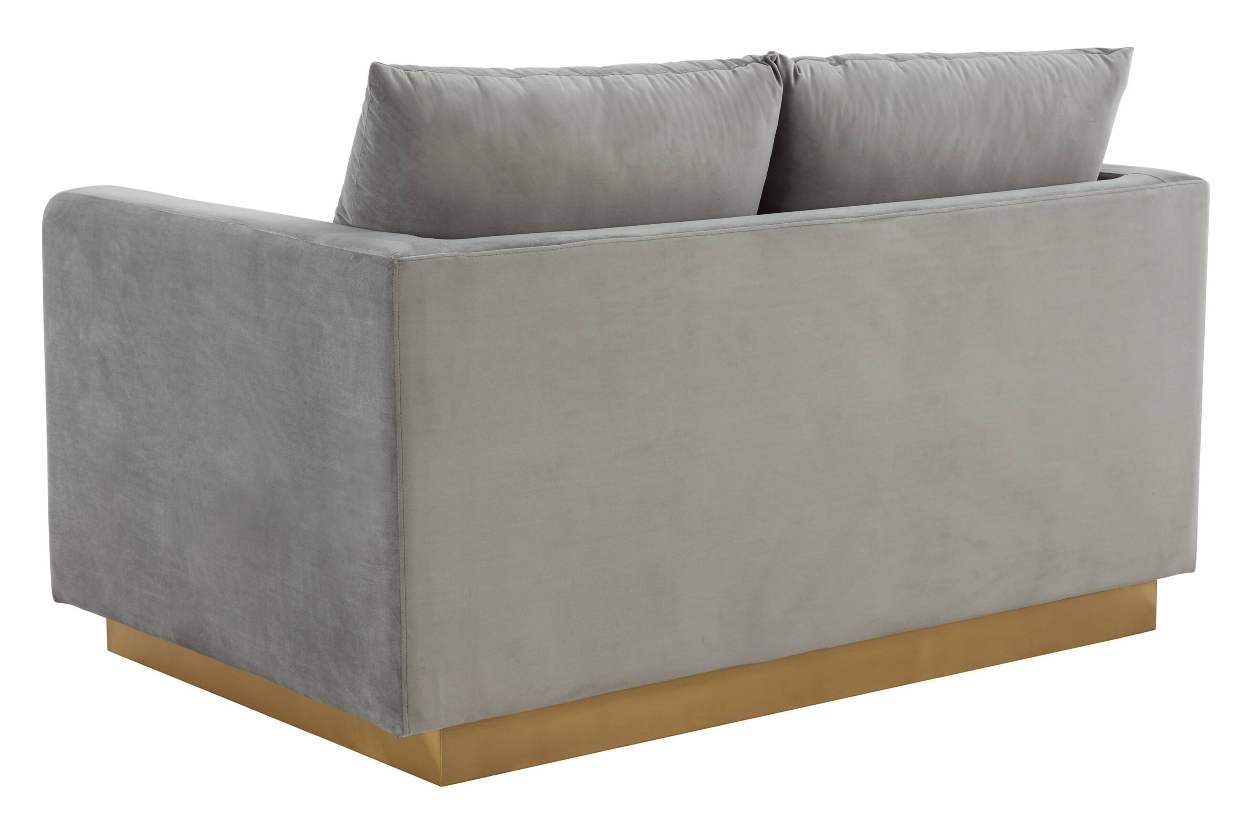 LeisureMod Nervo Modern Mid-Century Upholstered Velvet Loveseat with Gold Base - Light Gray