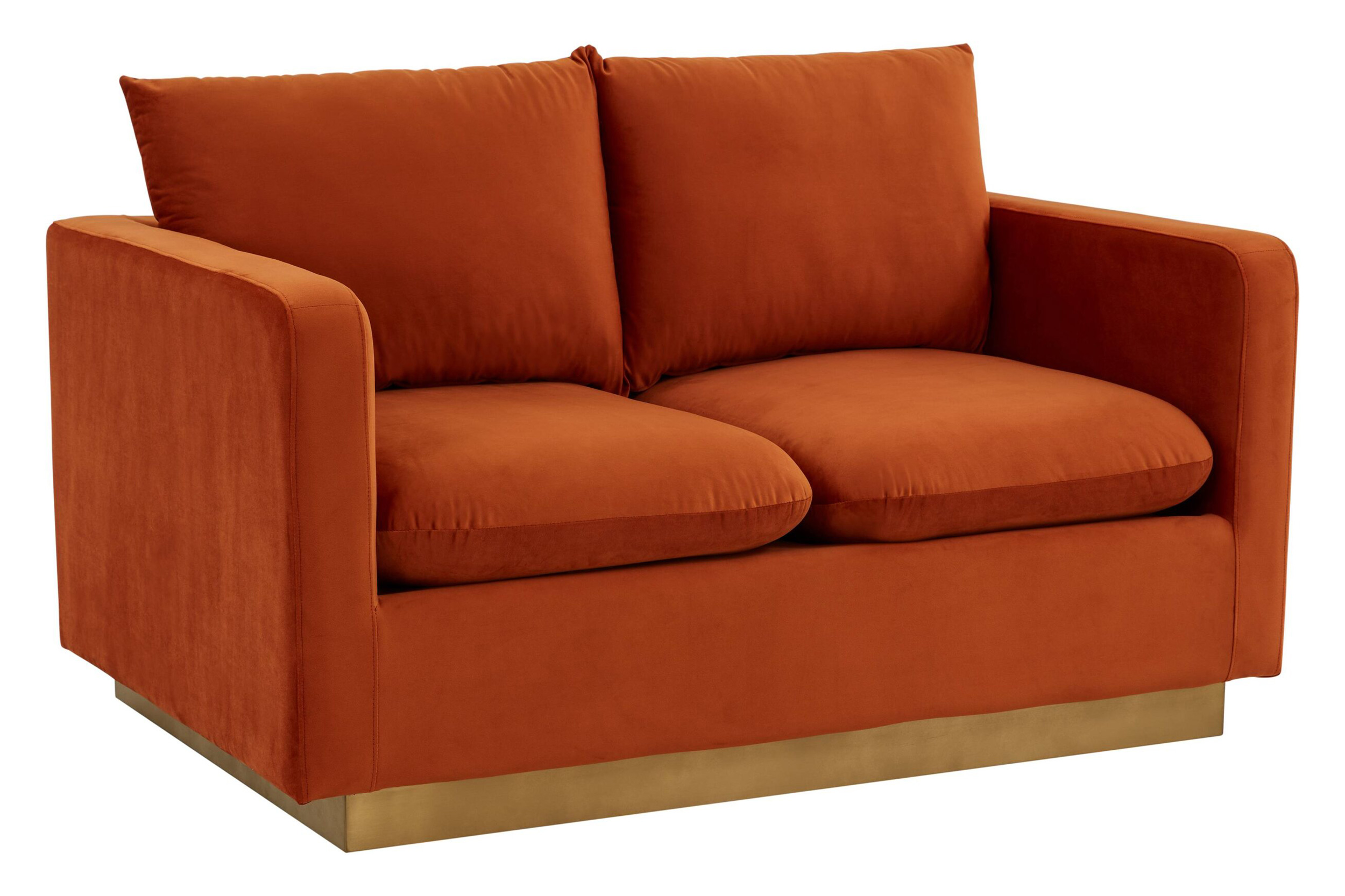 LeisureMod Nervo Modern Mid-Century Upholstered Velvet Loveseat with Gold Base