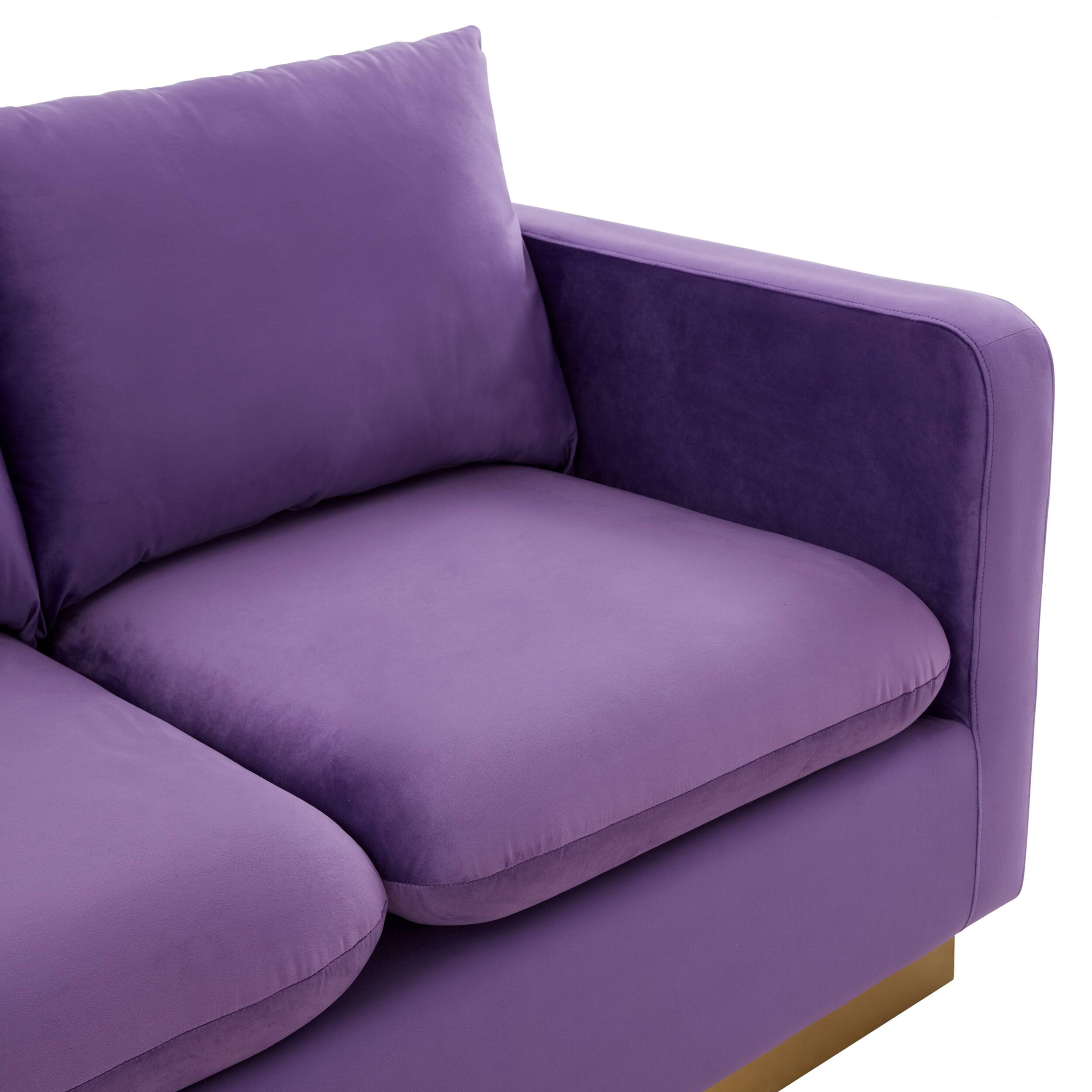 LeisureMod Nervo Modern Mid-Century Upholstered Velvet Loveseat with Gold Base - Purple