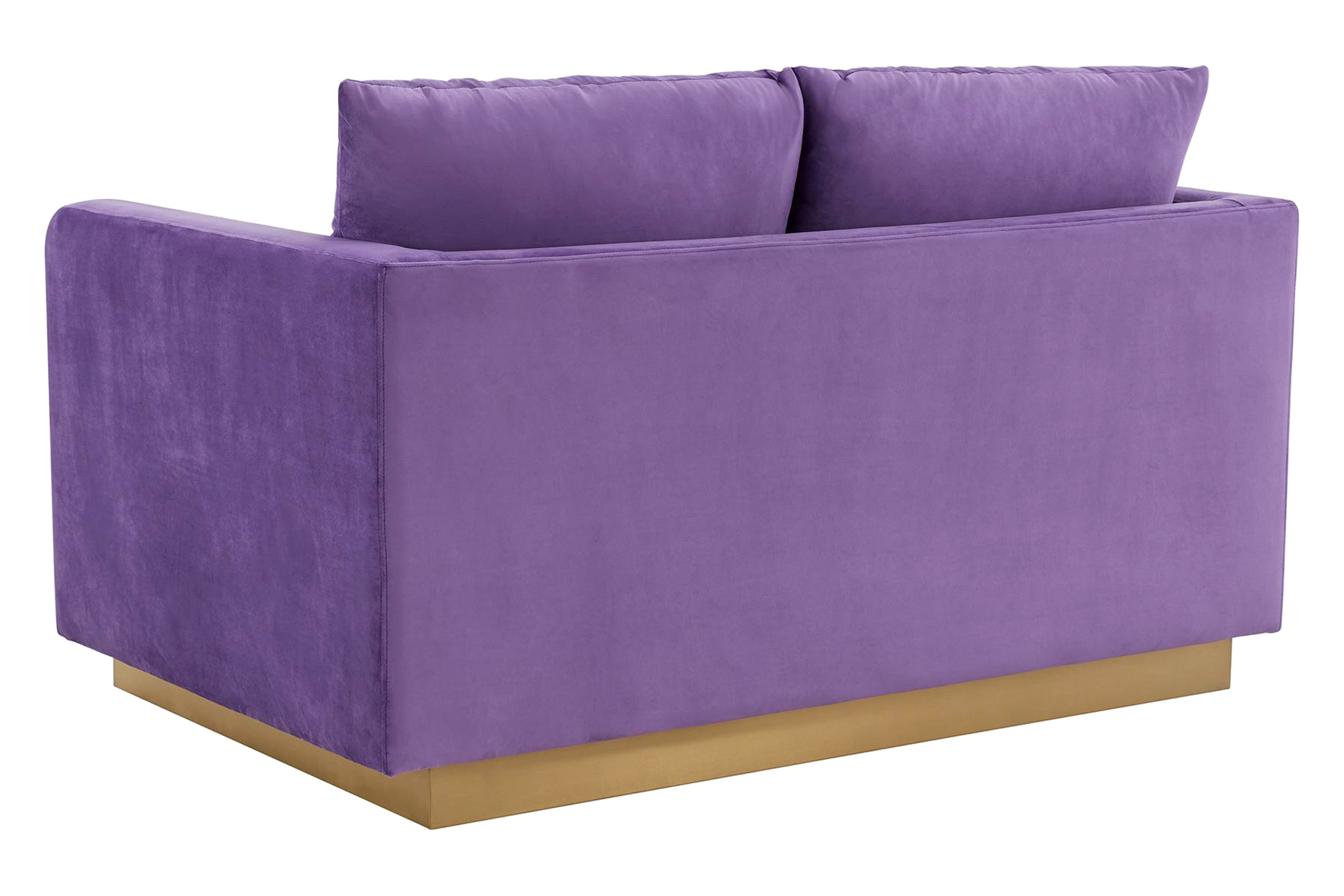 LeisureMod Nervo Modern Mid-Century Upholstered Velvet Loveseat with Gold Base - Purple