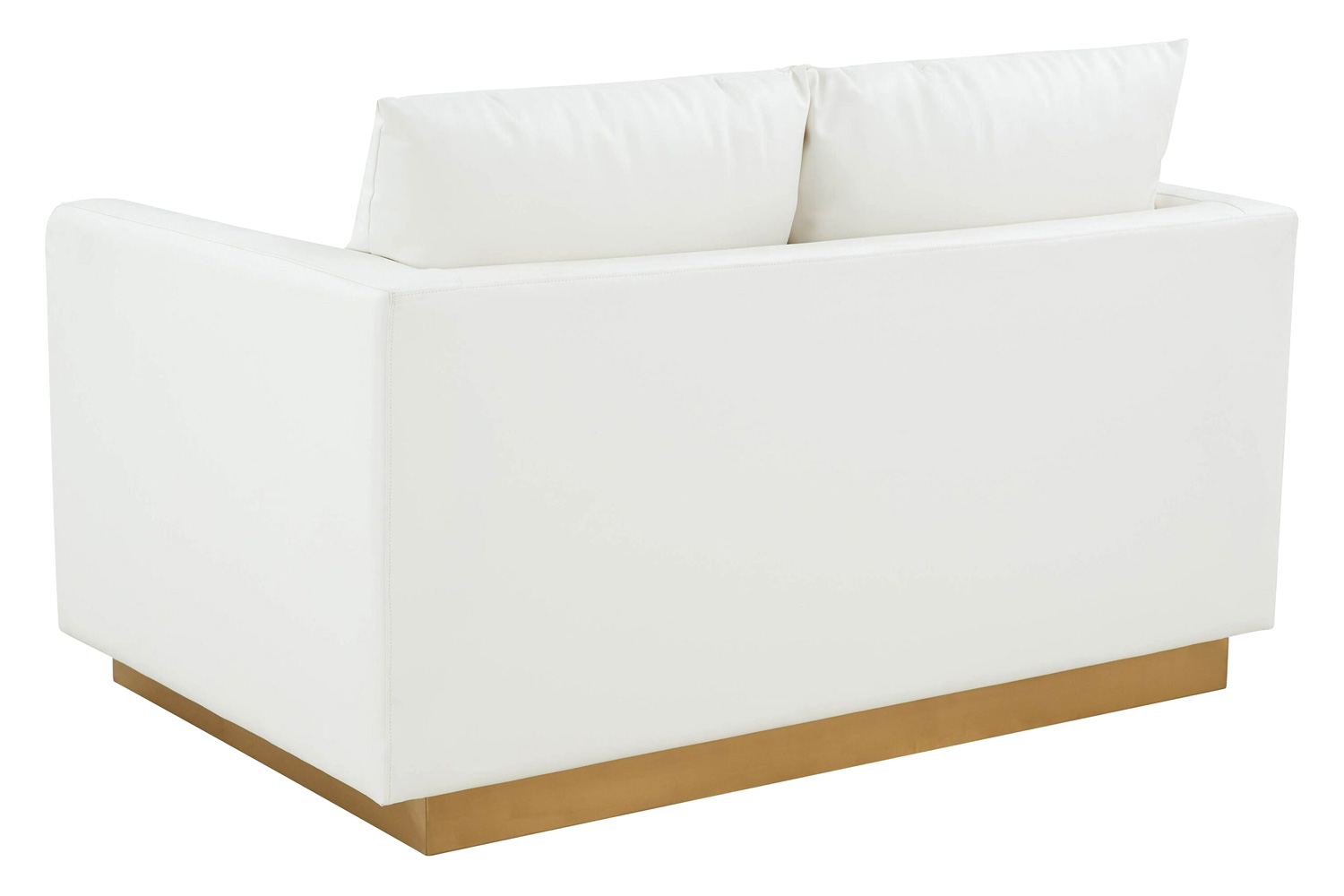 LeisureMod Nervo Modern Mid-Century Upholstered Leather Loveseat with Gold Base - White