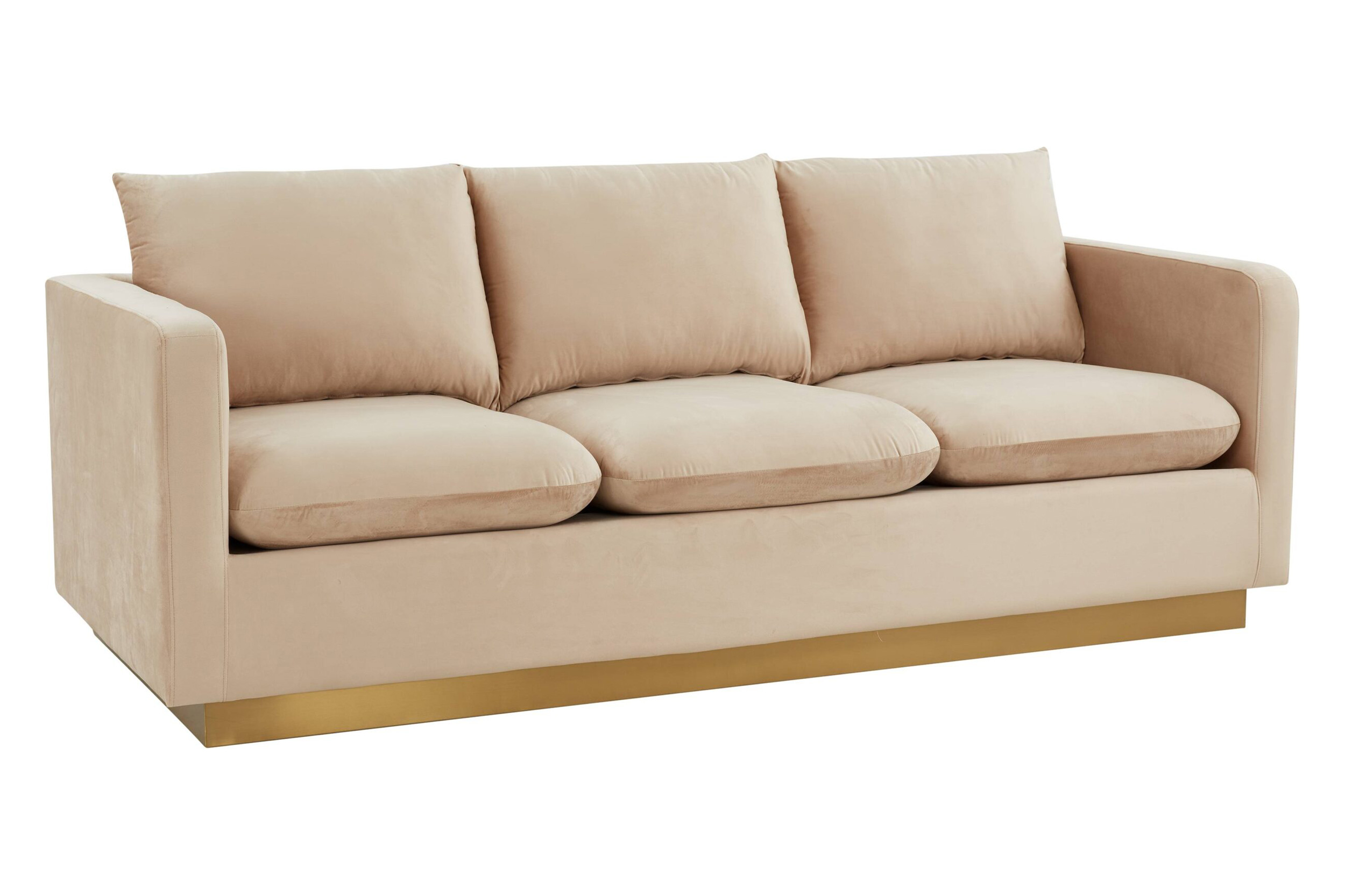 LeisureMod Nervo Modern Mid-Century Upholstered Velvet Sofa with Gold Base