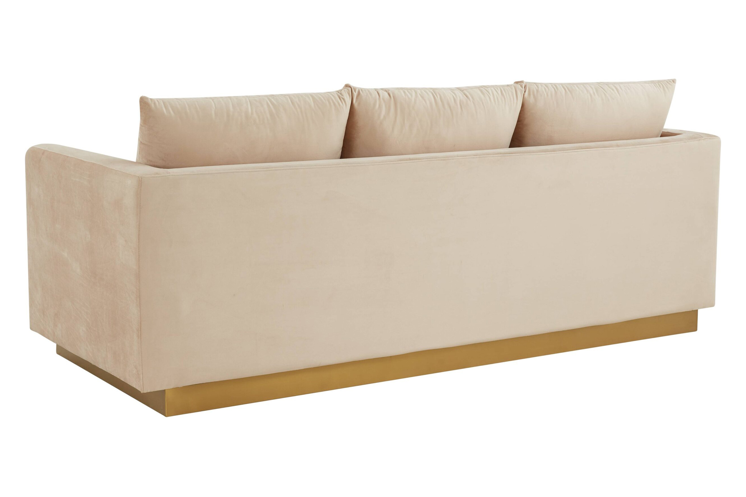 LeisureMod Nervo Modern Mid-Century Upholstered Velvet Sofa with Gold Base - Beige