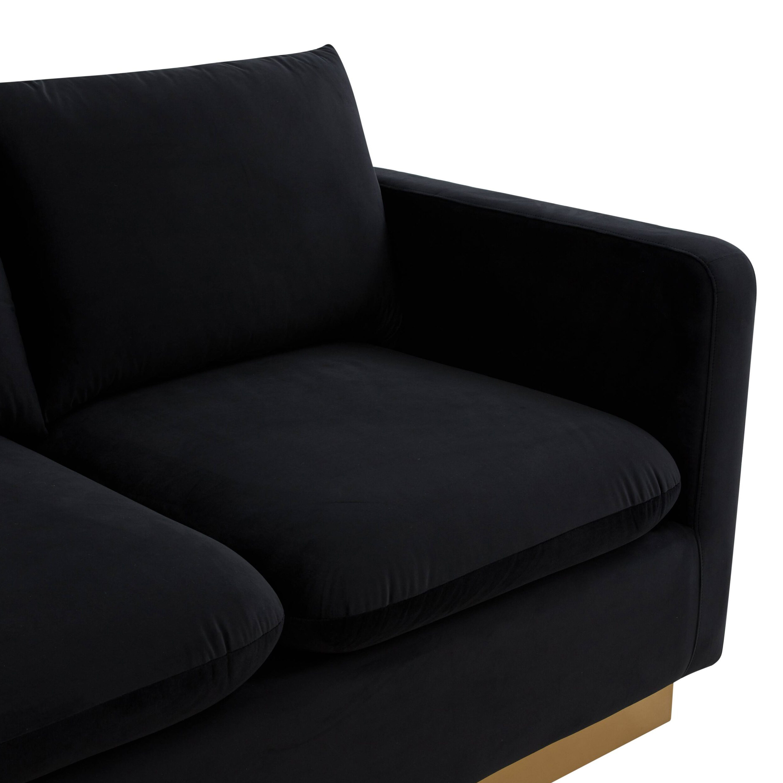 LeisureMod Nervo Modern Mid-Century Upholstered Velvet Sofa with Gold Base - Midnight Black