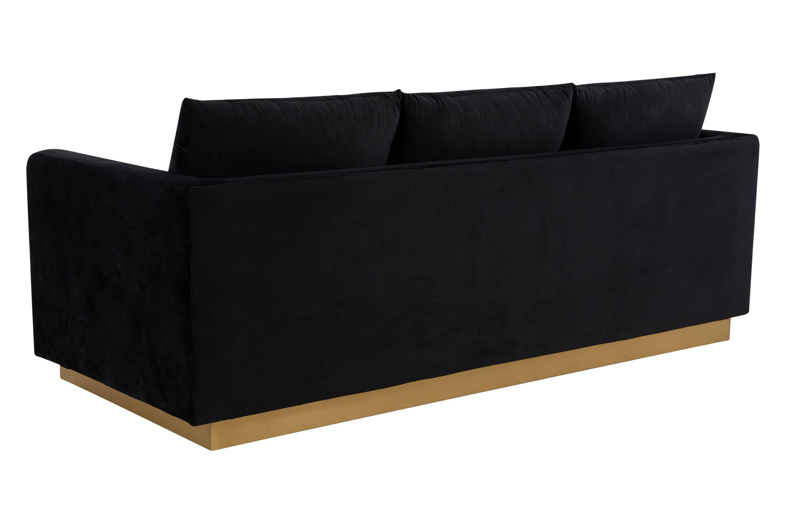 LeisureMod Nervo Modern Mid-Century Upholstered Velvet Sofa with Gold Base - Midnight Black