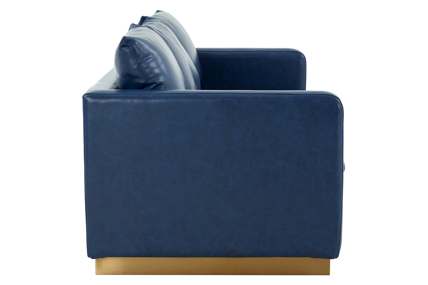 LeisureMod Nervo Modern Mid-Century Upholstered Leather Sofa with Gold Base - Navy Blue