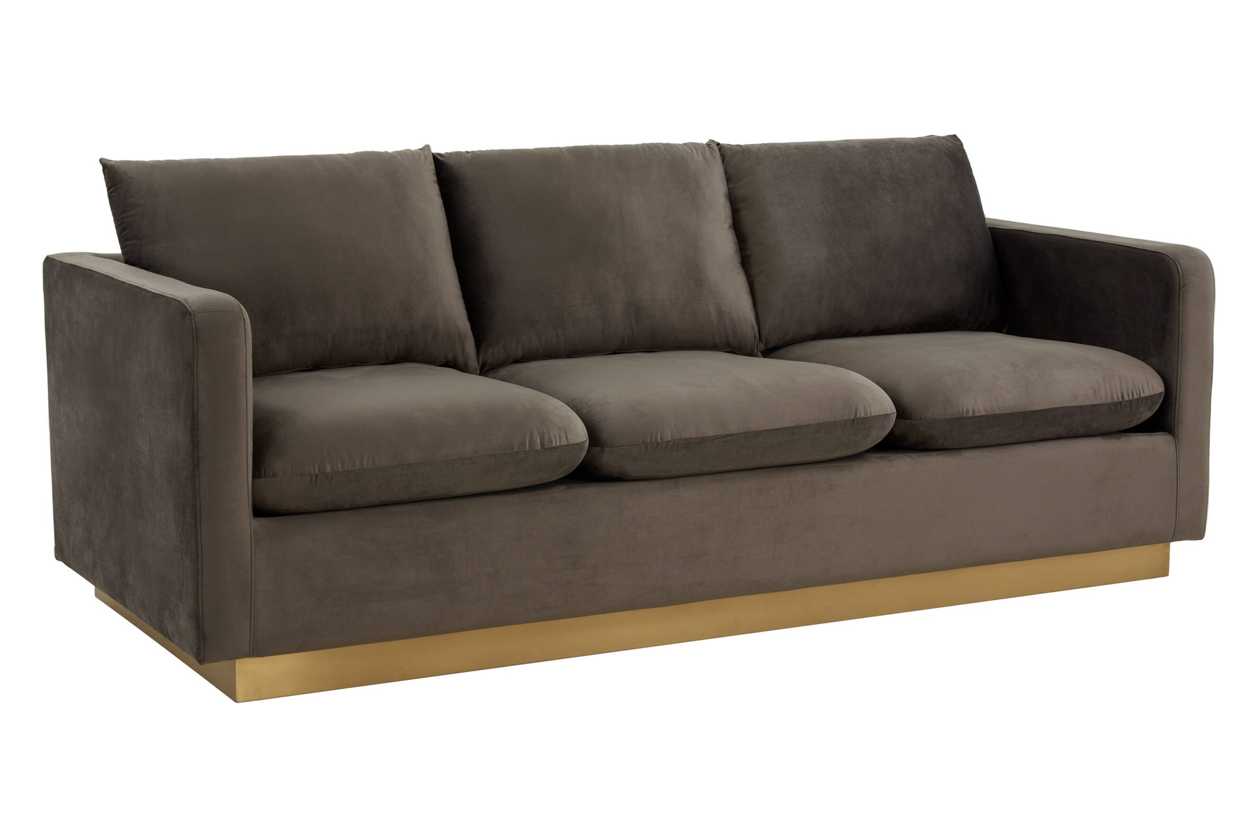 LeisureMod Nervo Modern Mid-Century Upholstered Velvet Sofa with Gold Base