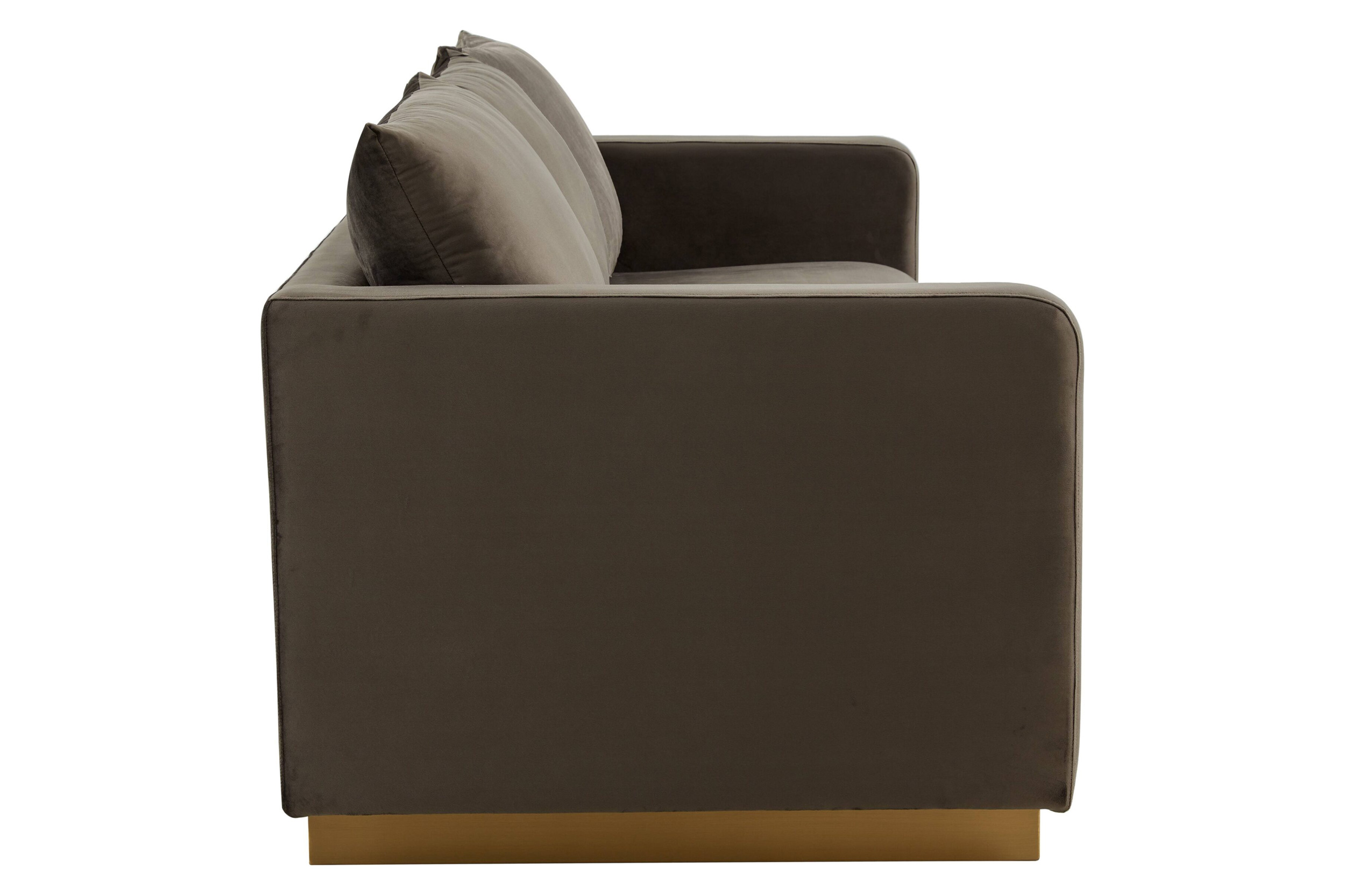 LeisureMod Nervo Modern Mid-Century Upholstered Velvet Sofa with Gold Base - Dark Gray