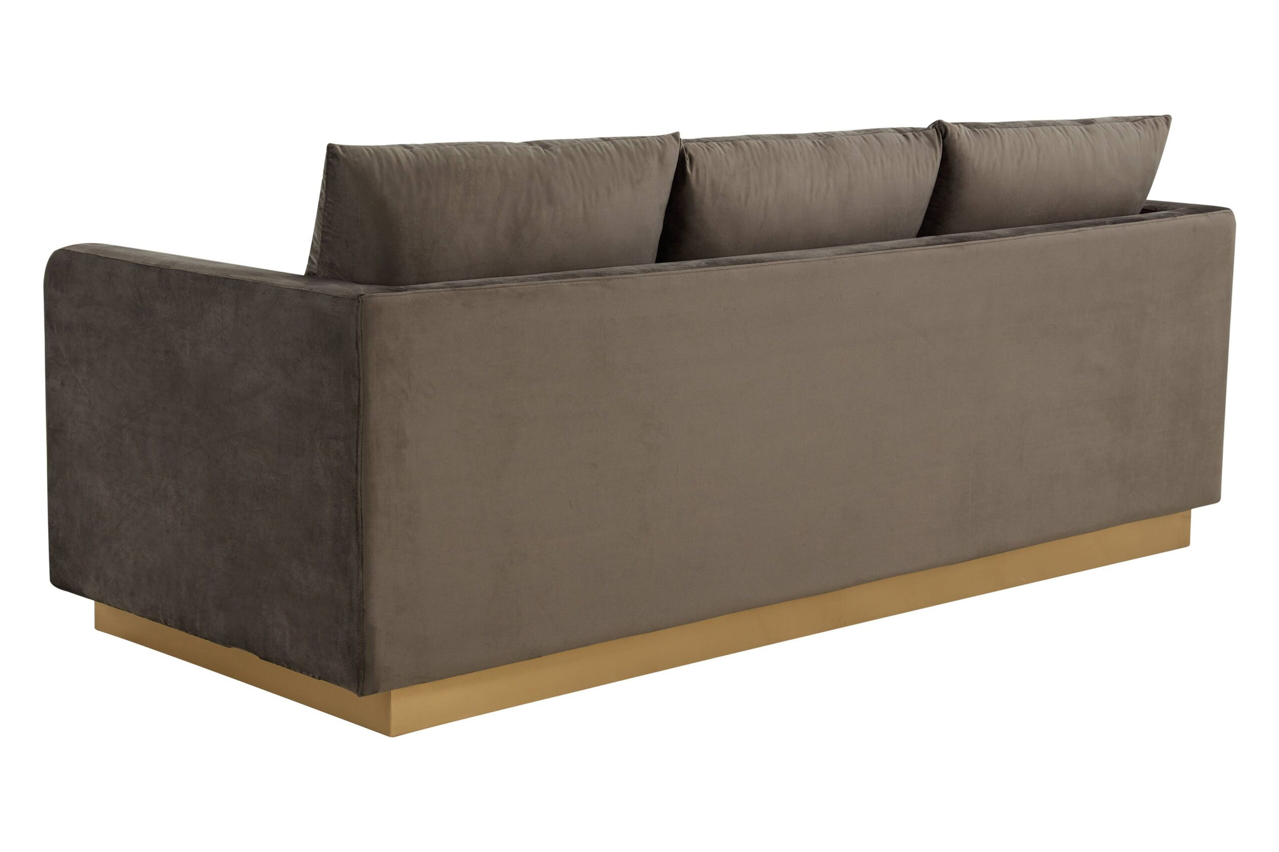 LeisureMod Nervo Modern Mid-Century Upholstered Velvet Sofa with Gold Base - Dark Gray