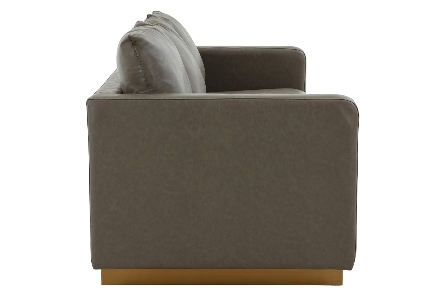 LeisureMod Nervo Modern Mid-Century Upholstered Leather Sofa with Gold Base - Gray