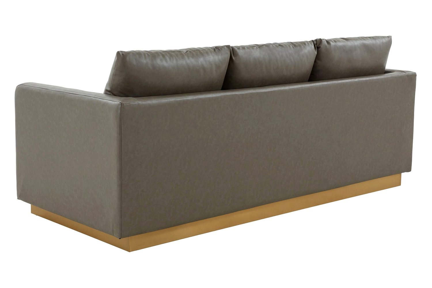 LeisureMod Nervo Modern Mid-Century Upholstered Leather Sofa with Gold Base - Gray