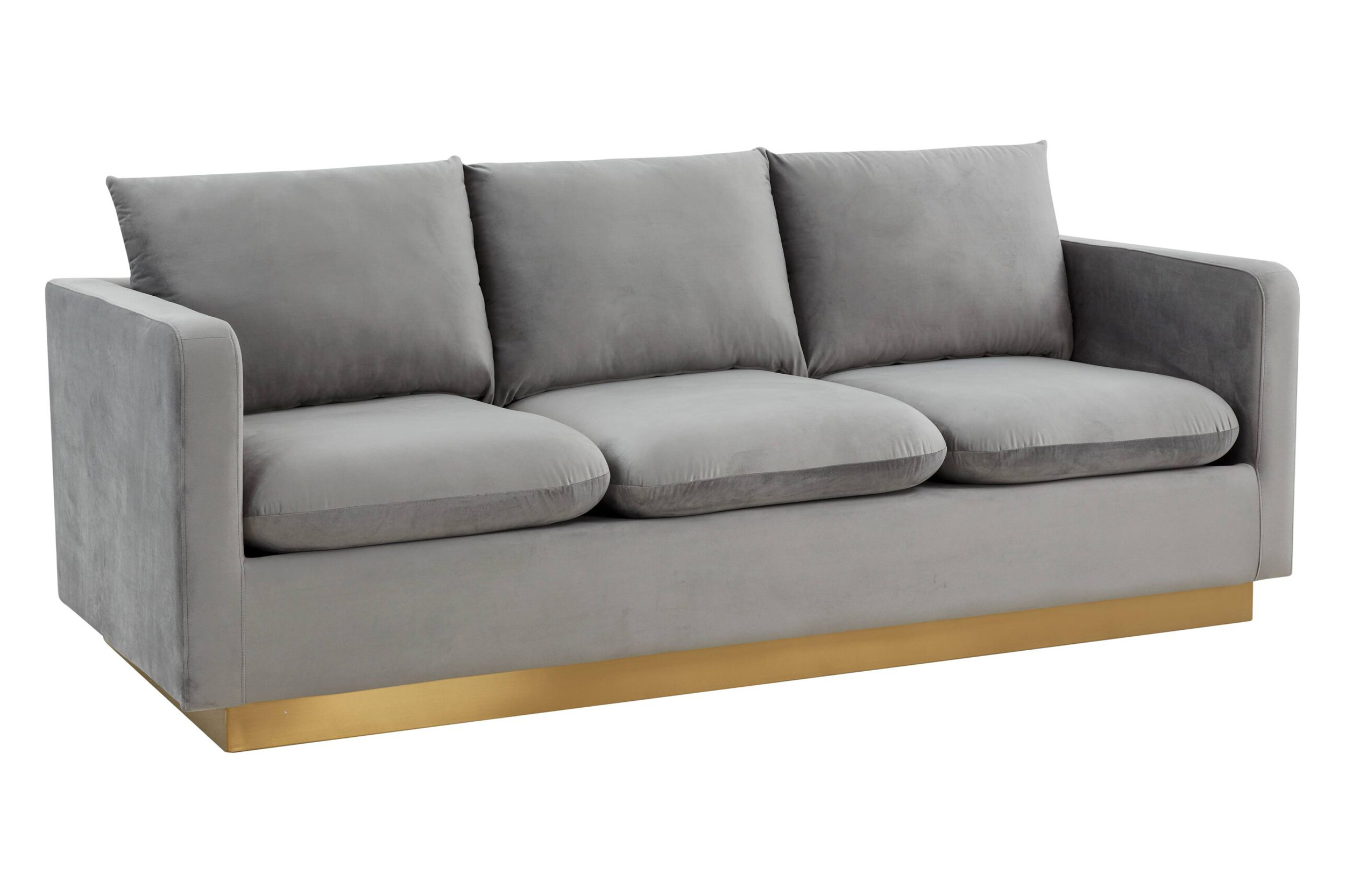 LeisureMod Nervo Modern Mid-Century Upholstered Velvet Sofa with Gold Base