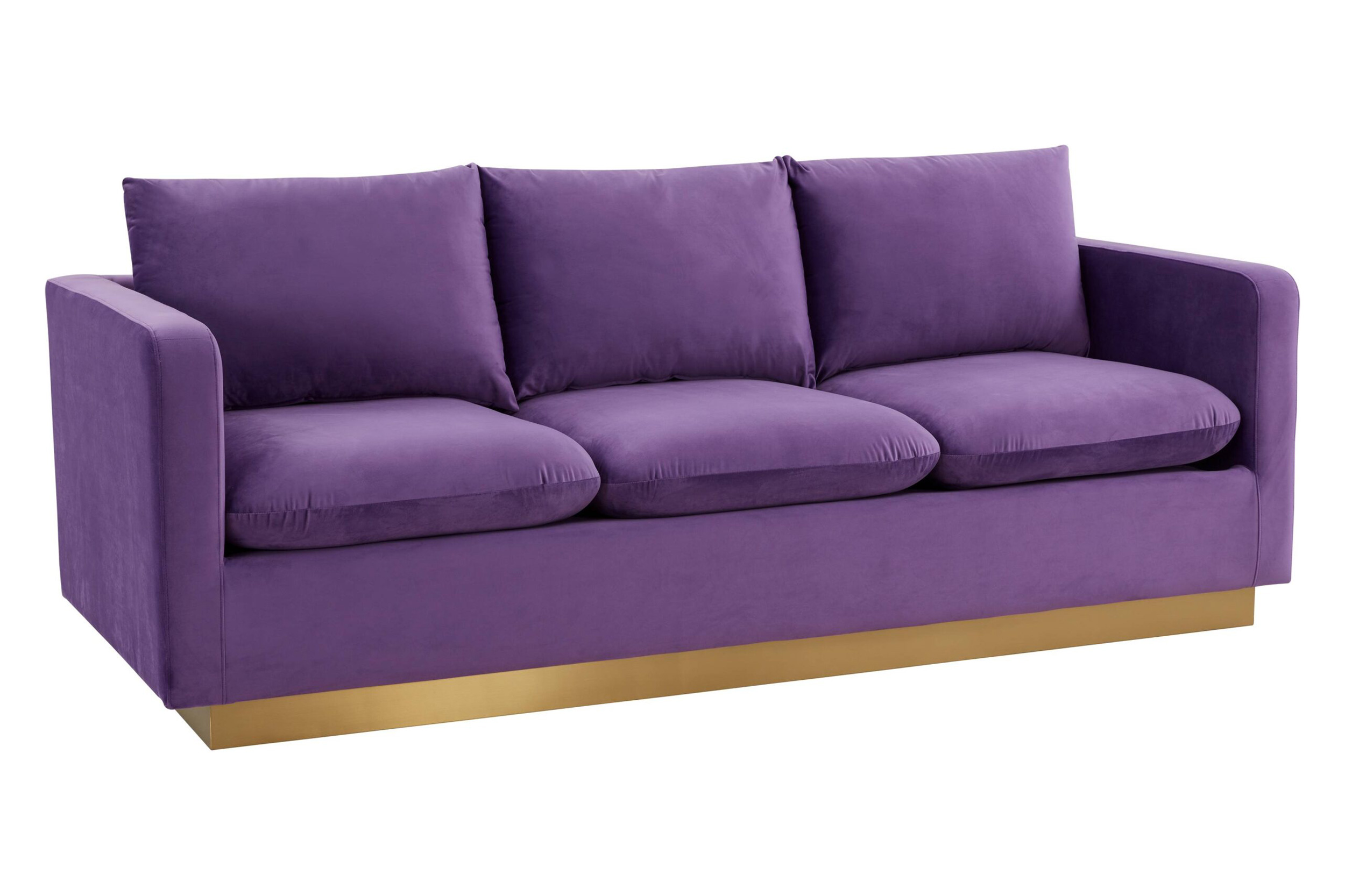 LeisureMod Nervo Modern Mid-Century Upholstered Velvet Sofa with Gold Base