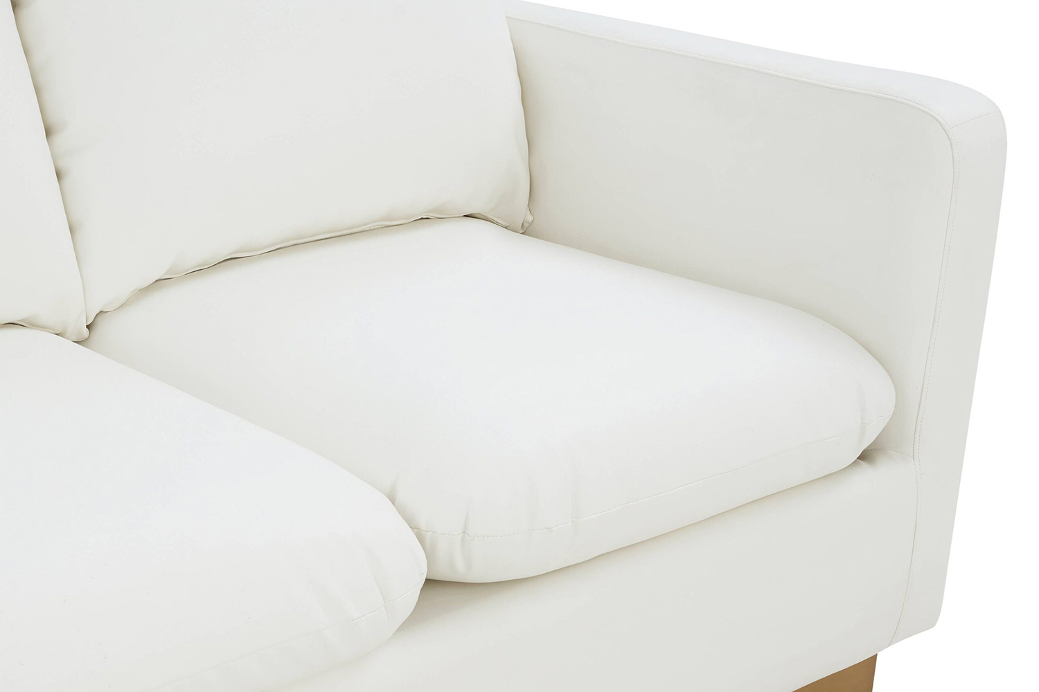 LeisureMod™ Nervo Modern Mid-Century Upholstered Leather Sofa with Gold Base - White