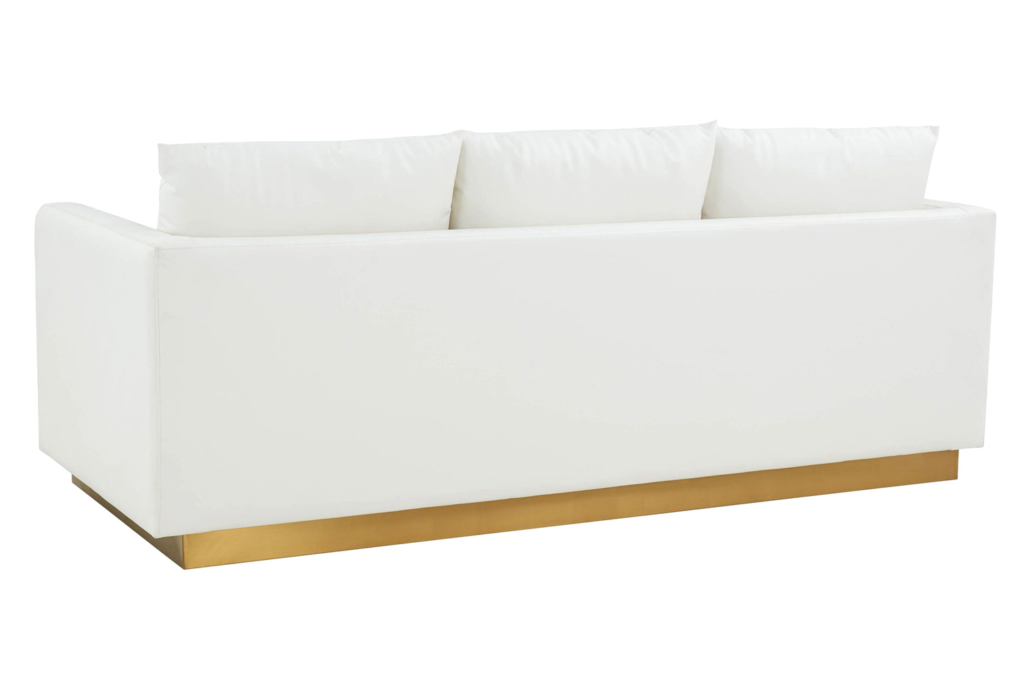 LeisureMod™ Nervo Modern Mid-Century Upholstered Leather Sofa with Gold Base - White