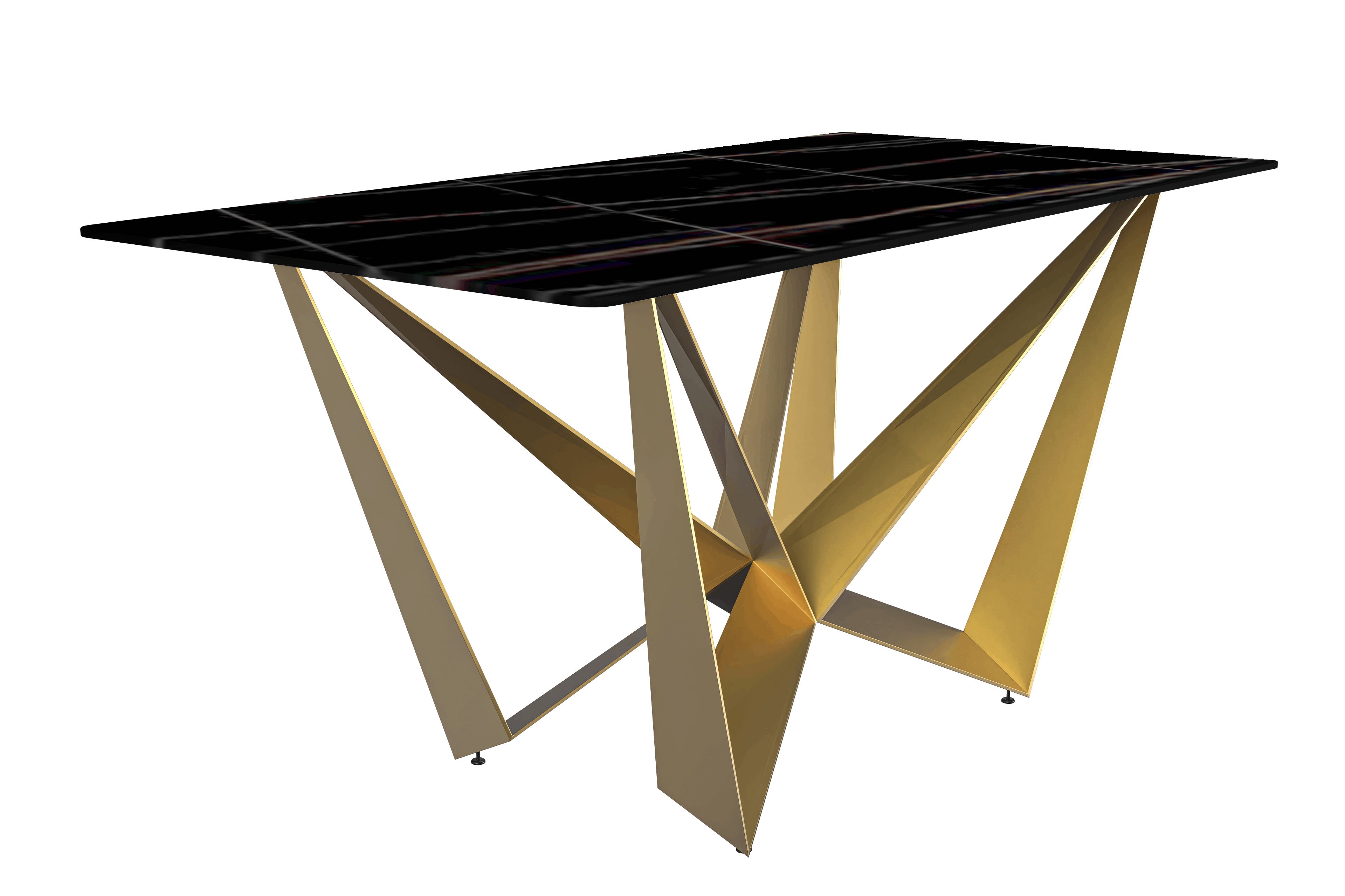 LeisureMod Nuvor Modern Dining Table with Rectangular Top and Gold Steel Base