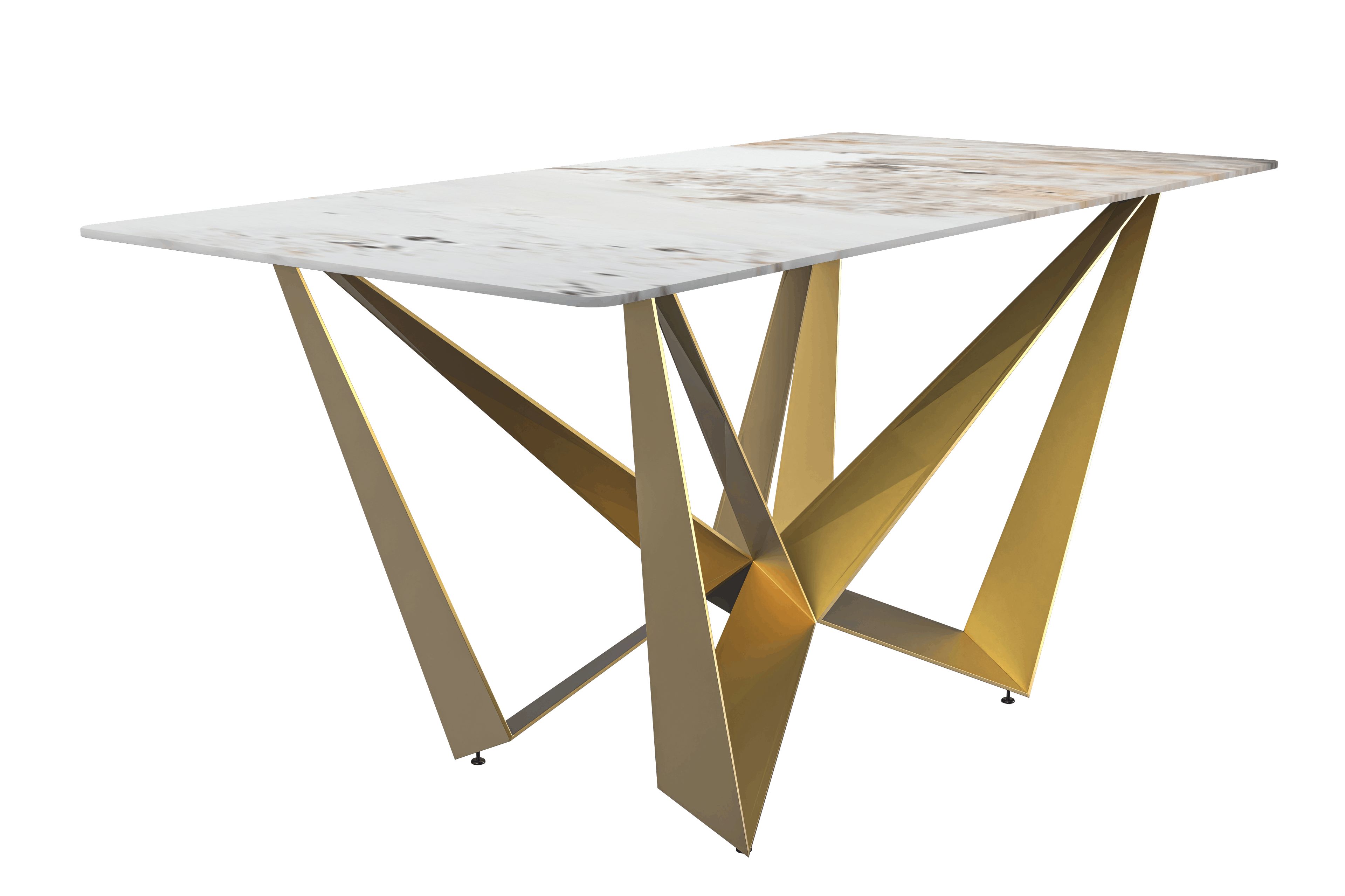 LeisureMod Nuvor Modern Dining Table with Rectangular Top and Gold Steel Base