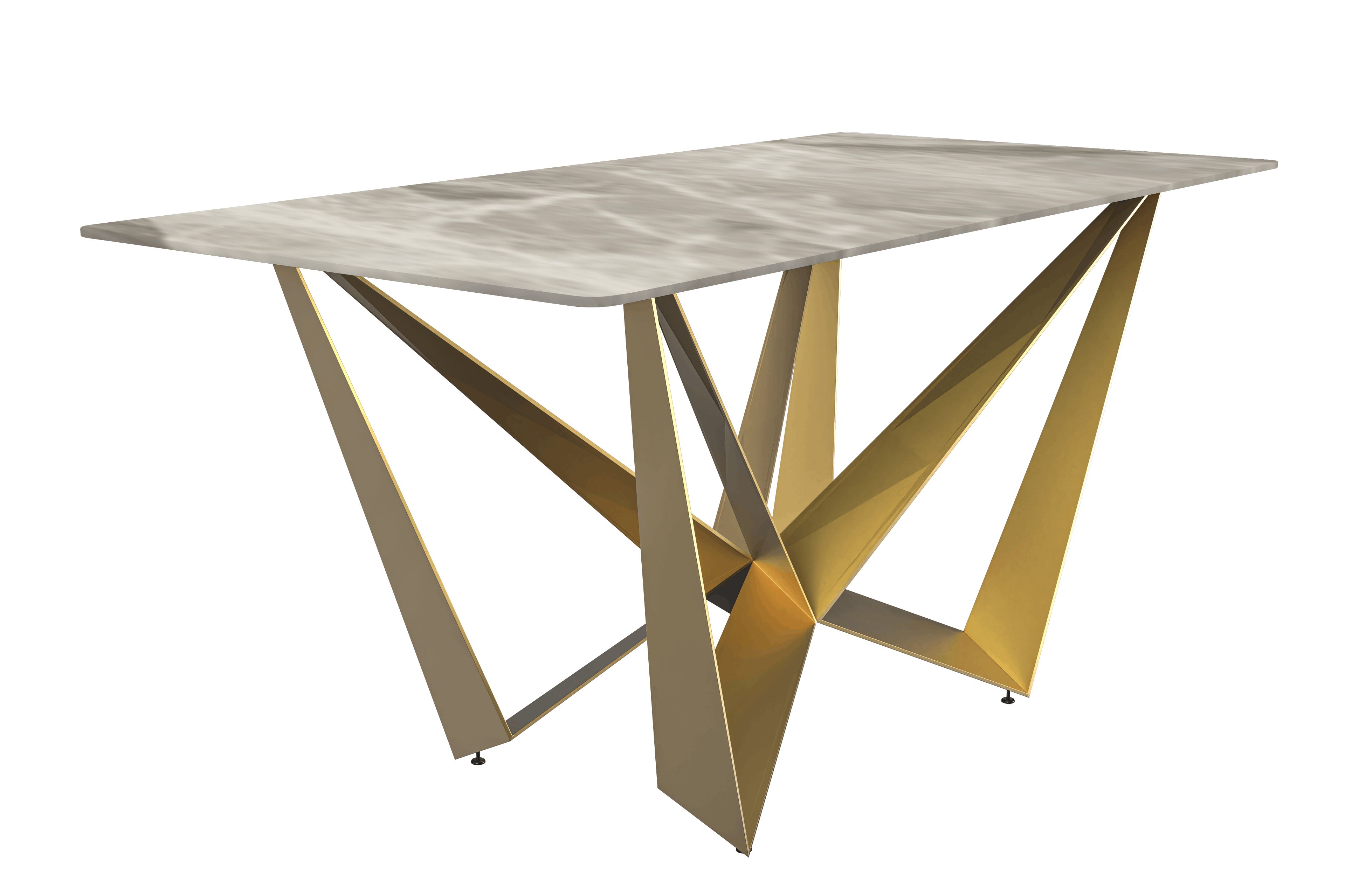 LeisureMod Nuvor Modern Dining Table with Rectangular Top and Gold Steel Base