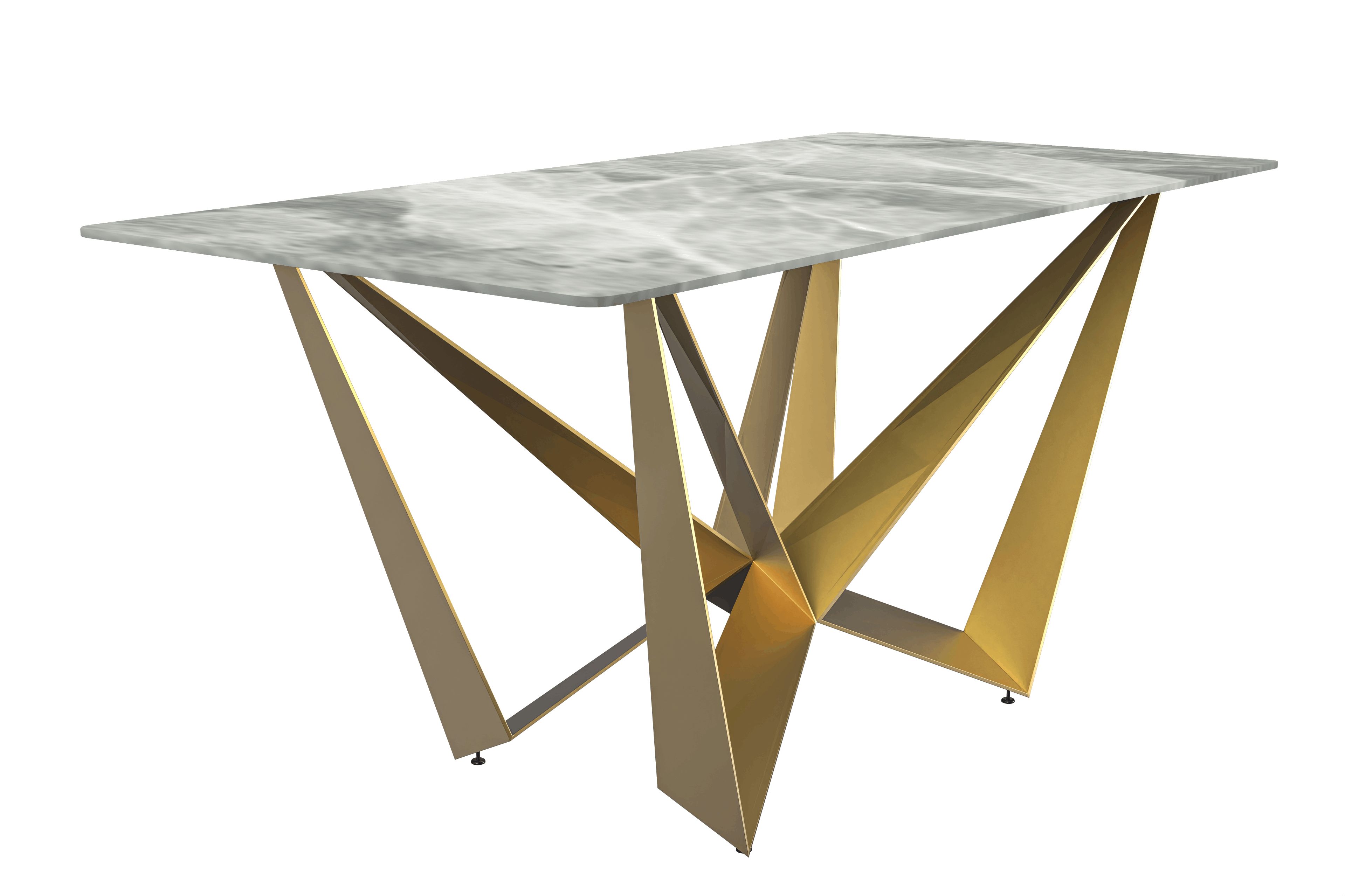 LeisureMod Nuvor Modern Dining Table with Rectangular Top and Gold Steel Base